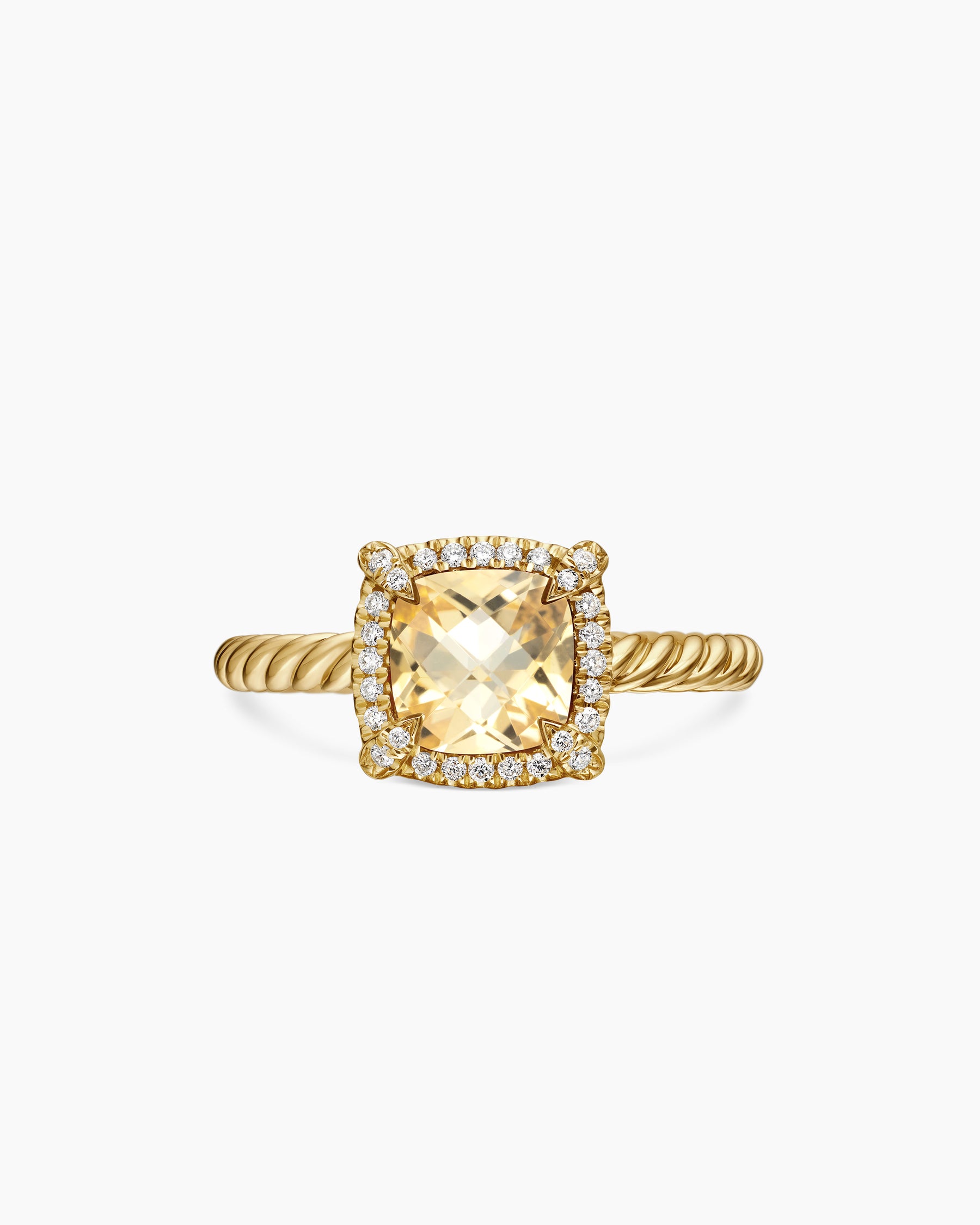 Petite Chatelaine Pavé Bezel Ring in 18K Yellow Gold with Champagne Citrine and Diamonds, 7mm - Image 4