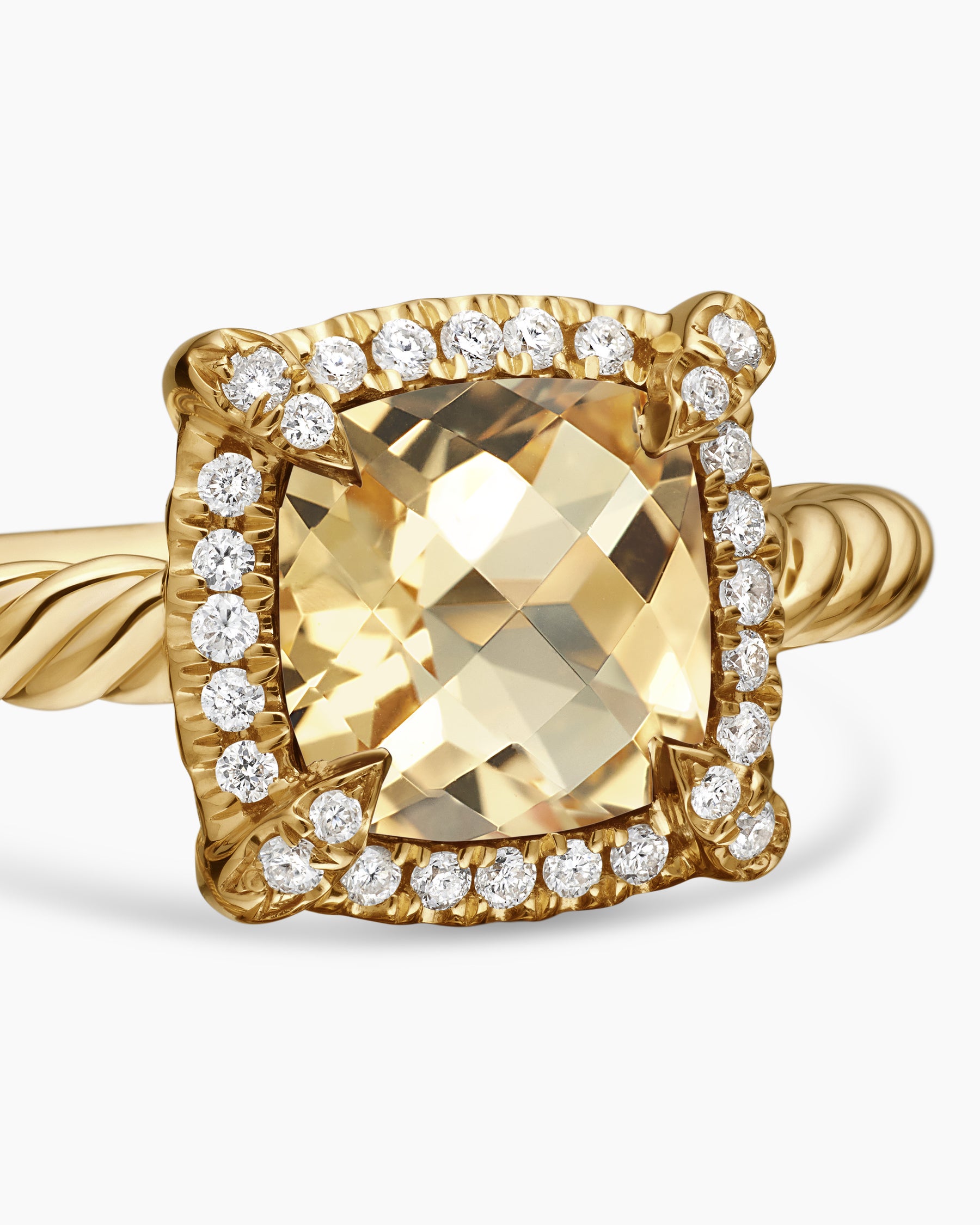 Petite Chatelaine Pavé Bezel Ring in 18K Yellow Gold with Champagne Citrine and Diamonds, 7mm - Image 5