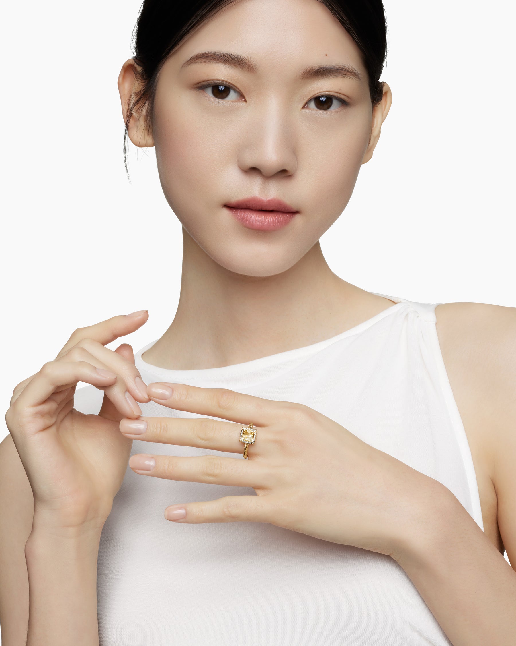 Alternative view of Petite Chatelaine Pavé Bezel Ring in 18K Yellow Gold with Champagne Citrine and Diamonds, 7mm