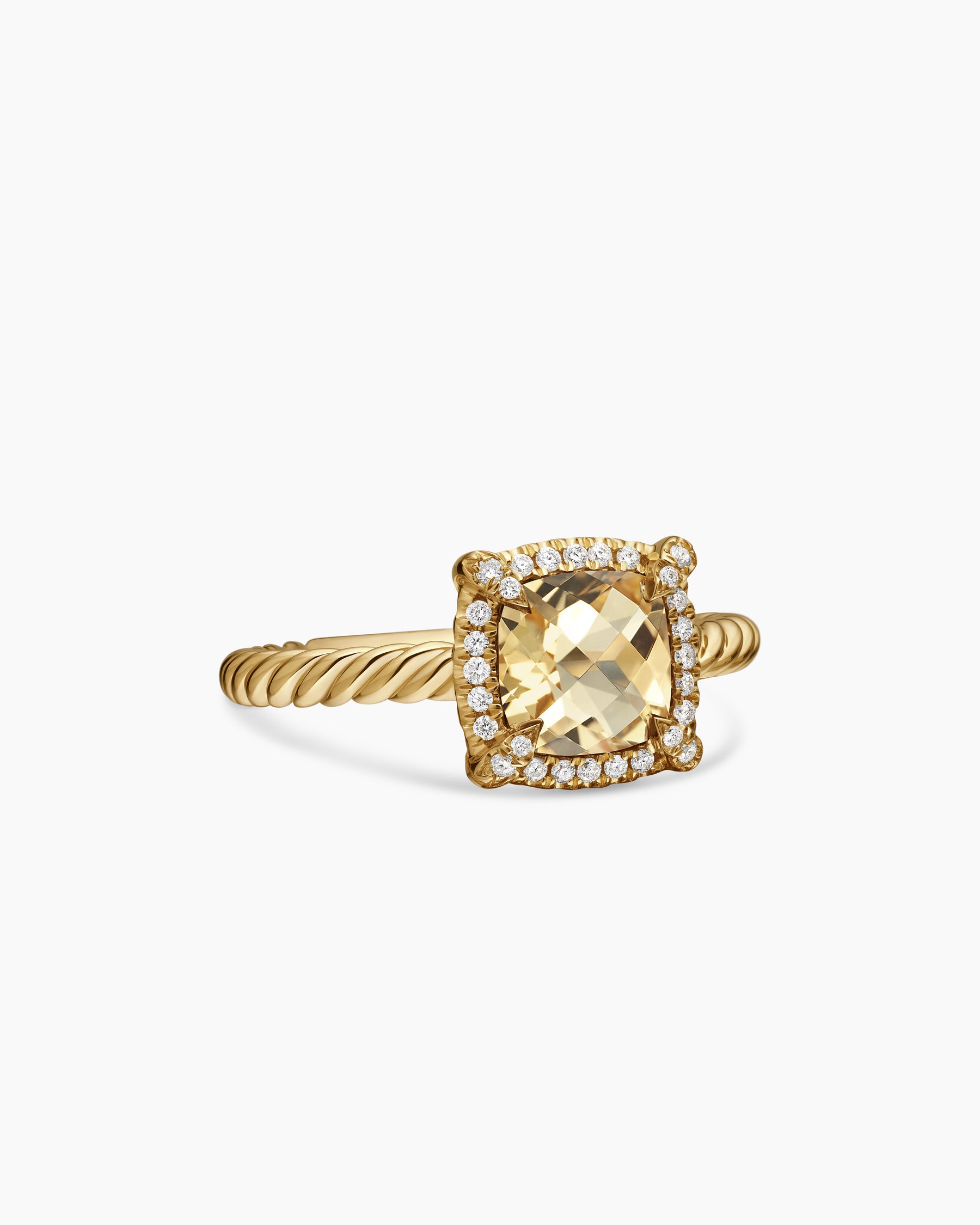 Petite Chatelaine Pavé Bezel Ring in 18K Yellow Gold with Champagne Citrine and Diamonds, 7mm