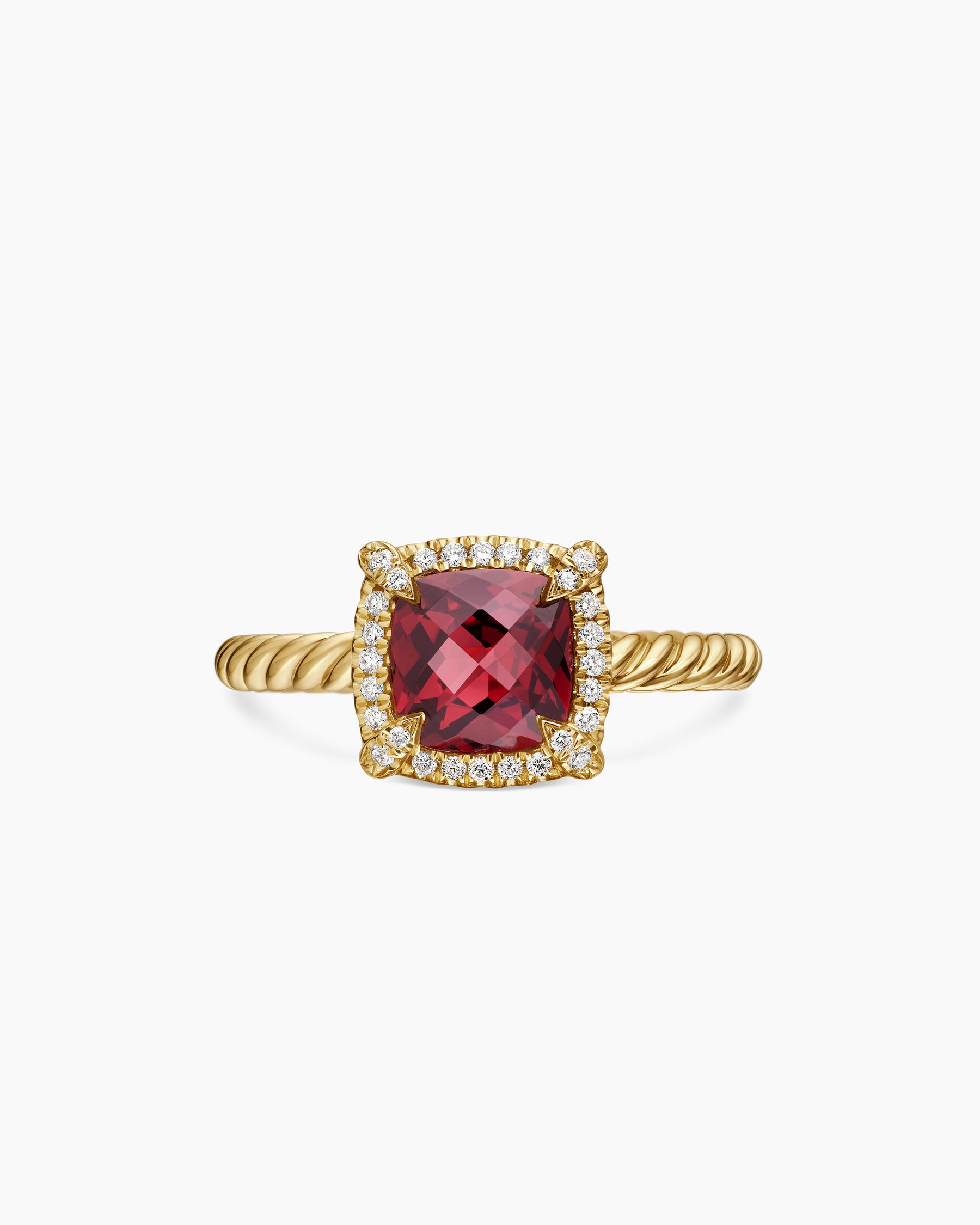 Petite Chatelaine Pavé Bezel Ring in 18K Yellow Gold with Garnet and Diamonds, 7mm - Image 4