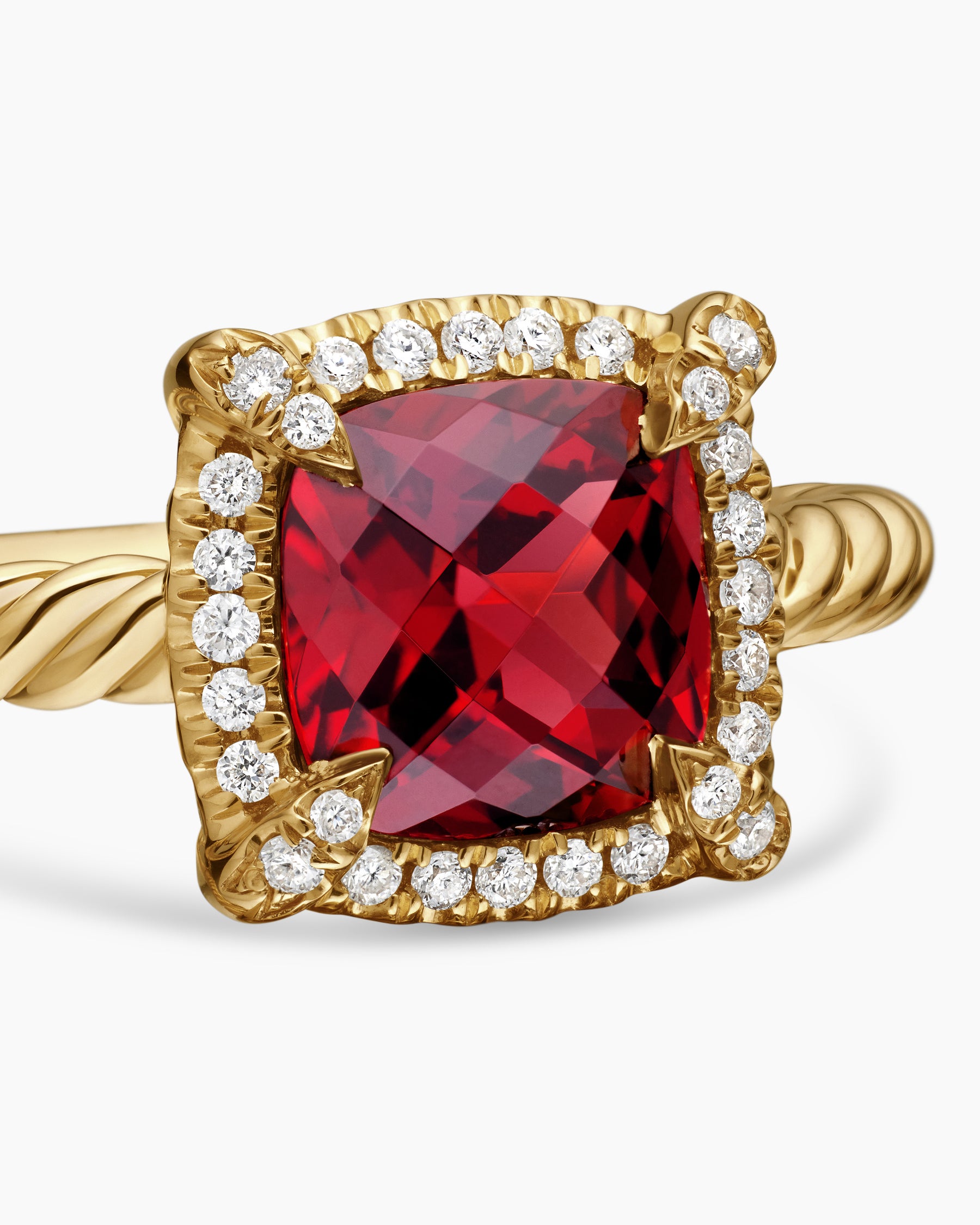 Petite Chatelaine Pavé Bezel Ring in 18K Yellow Gold with Garnet and Diamonds, 7mm - Image 5