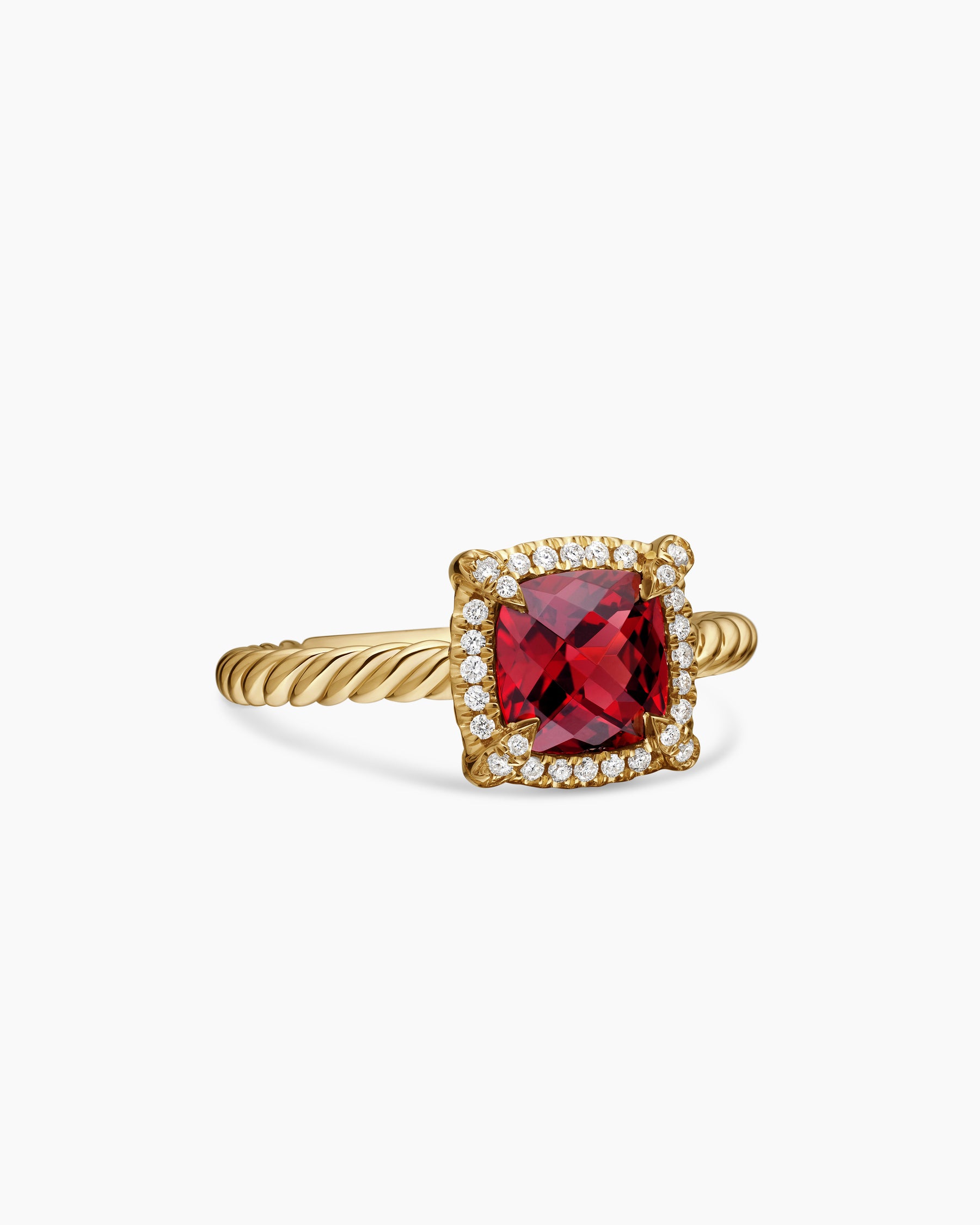 Petite Chatelaine Pavé Bezel Ring in 18K Yellow Gold with Garnet and Diamonds, 7mm