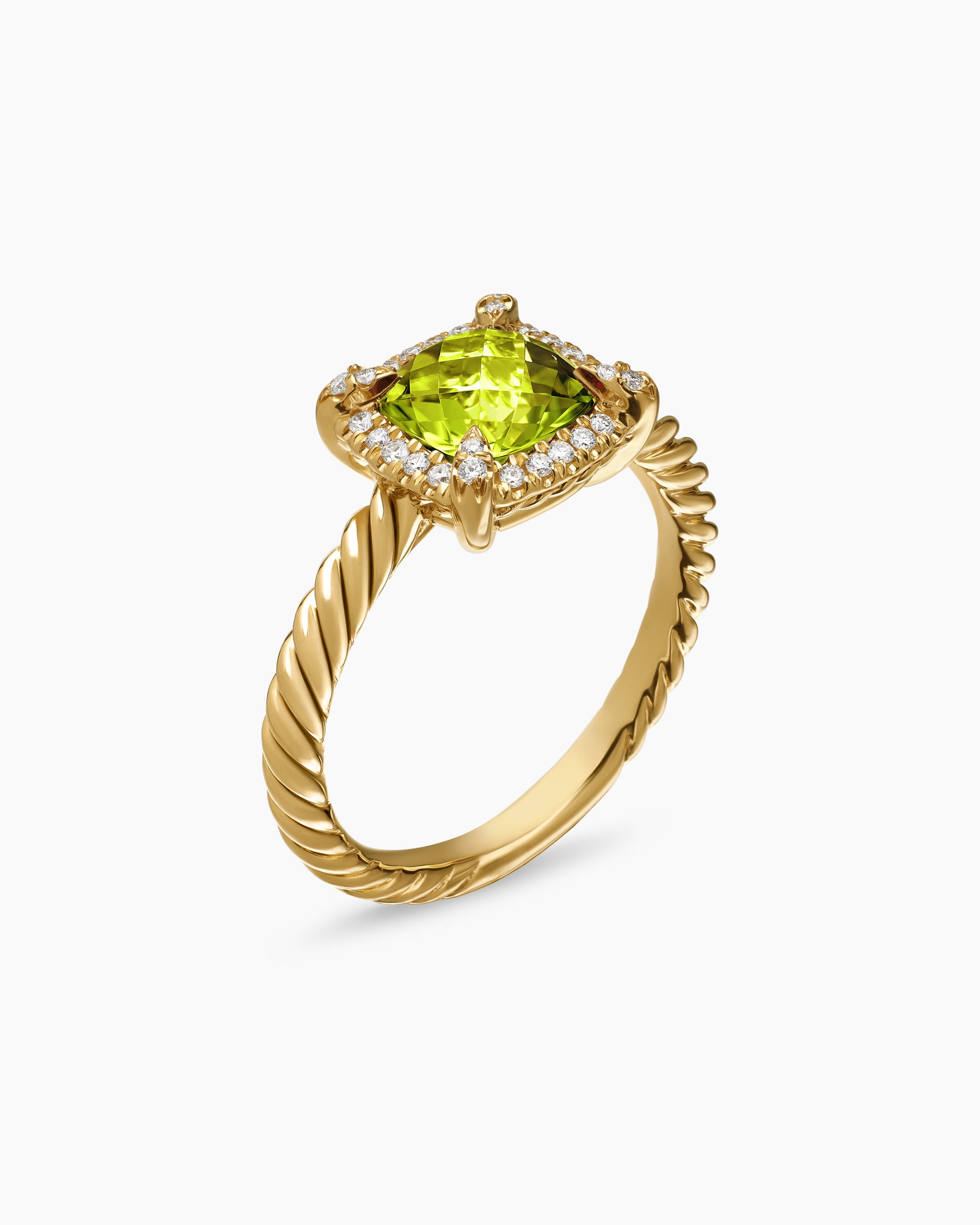 Petite Chatelaine Pavé Bezel Ring in 18K Yellow Gold with Peridot and Diamonds, 7mm - Image 3