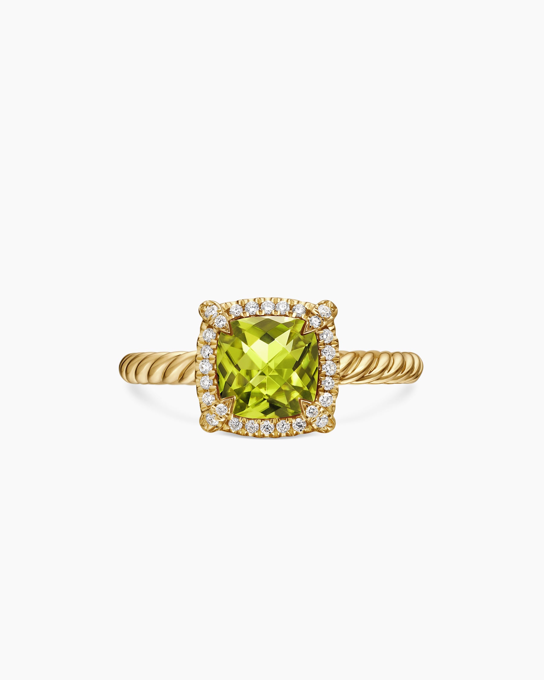 Petite Chatelaine Pavé Bezel Ring in 18K Yellow Gold with Peridot and Diamonds, 7mm - Image 4