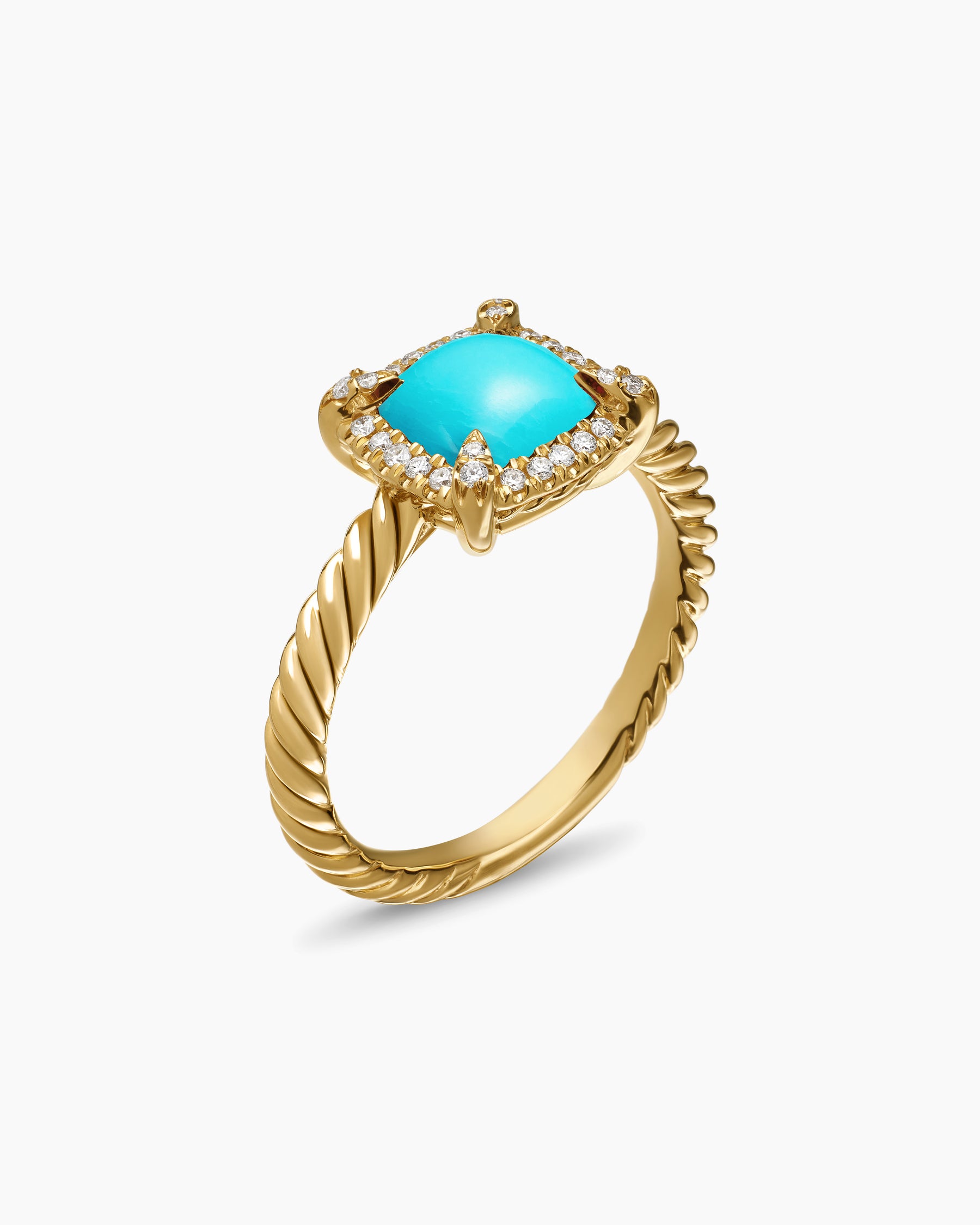 Petite Chatelaine Pavé Bezel Ring in 18K Yellow Gold with Turquoise and Diamonds, 7mm - Image 3