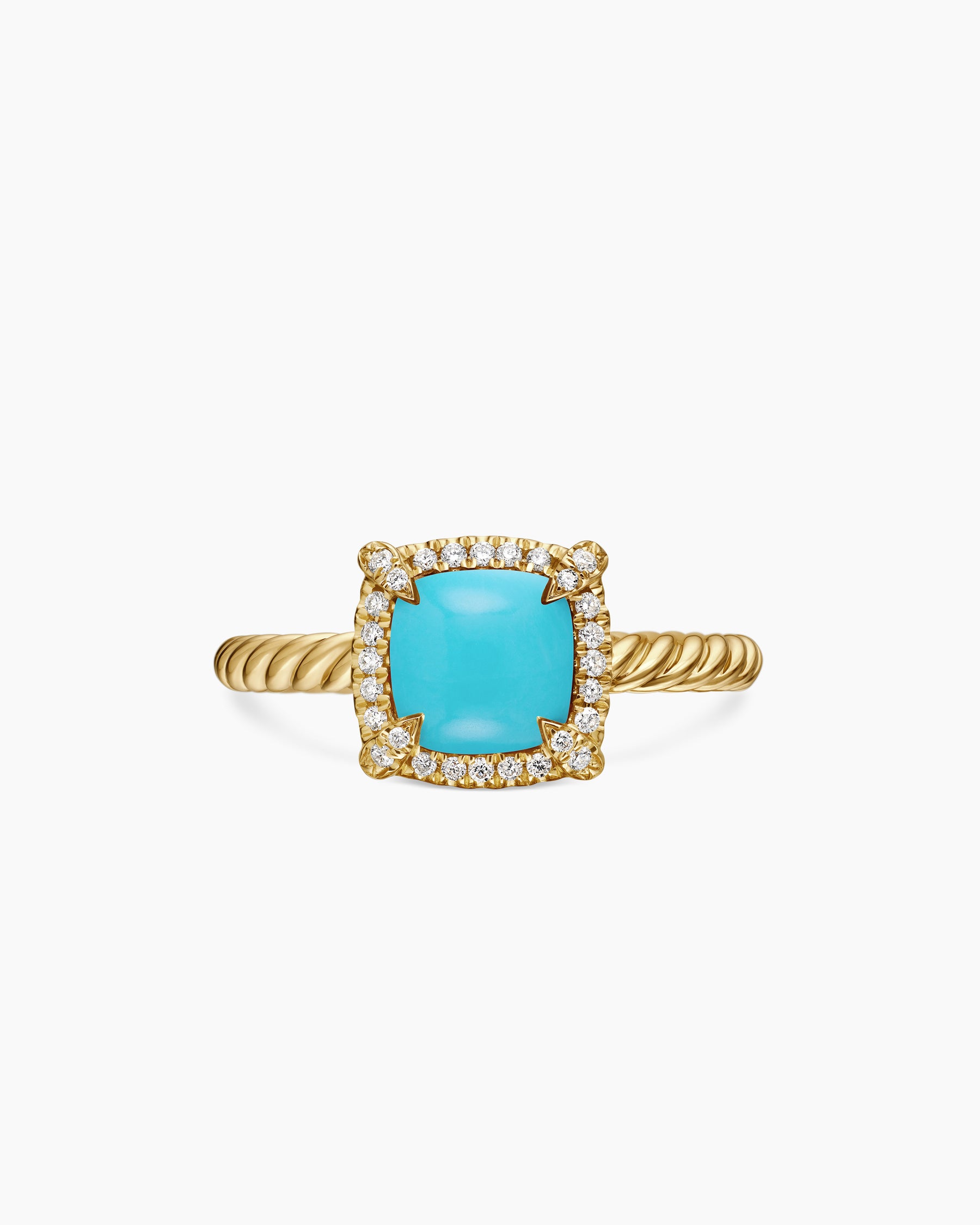 Petite Chatelaine Pavé Bezel Ring in 18K Yellow Gold with Turquoise and Diamonds, 7mm - Image 4