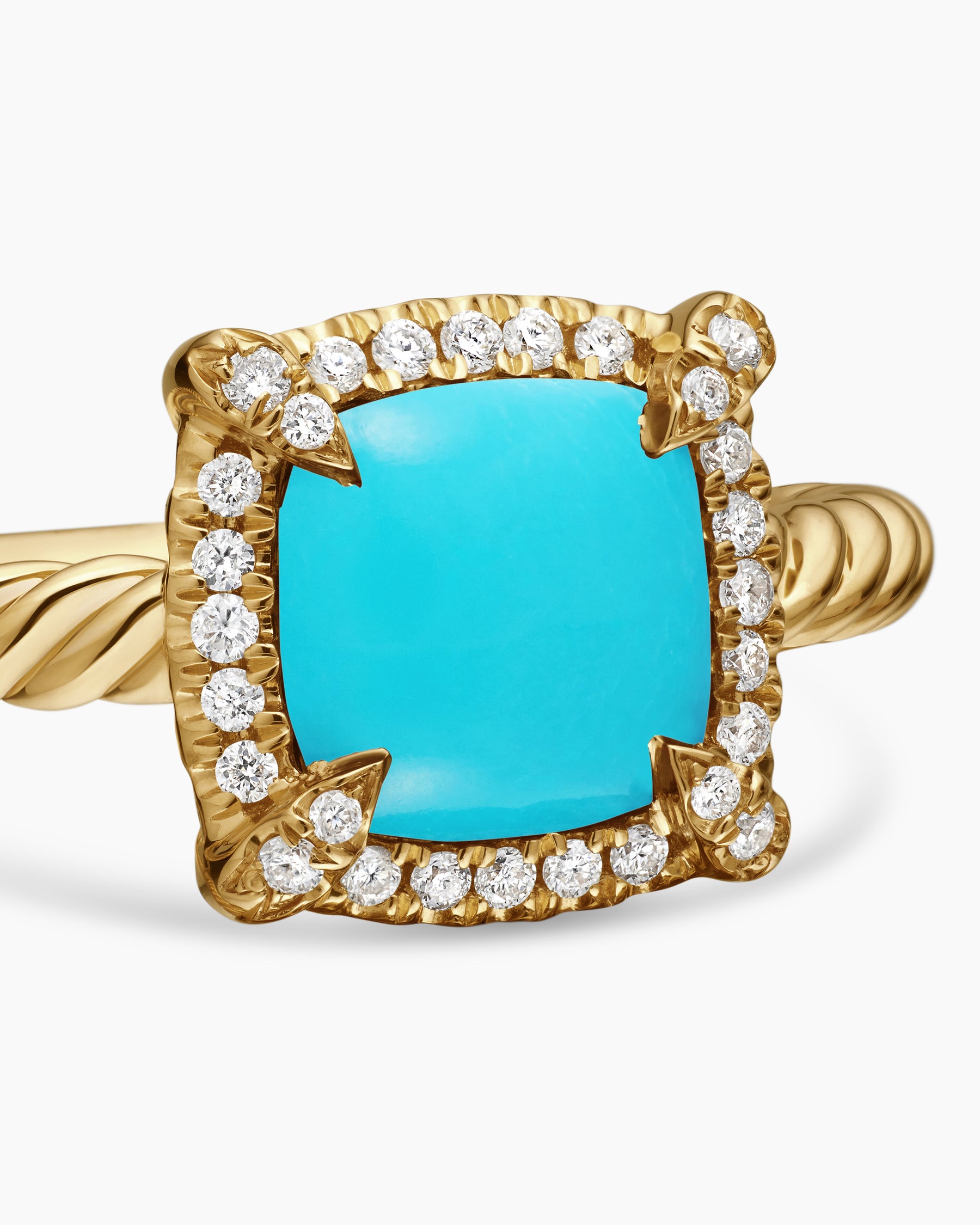 Petite Chatelaine Pavé Bezel Ring in 18K Yellow Gold with Turquoise and Diamonds, 7mm - Image 5