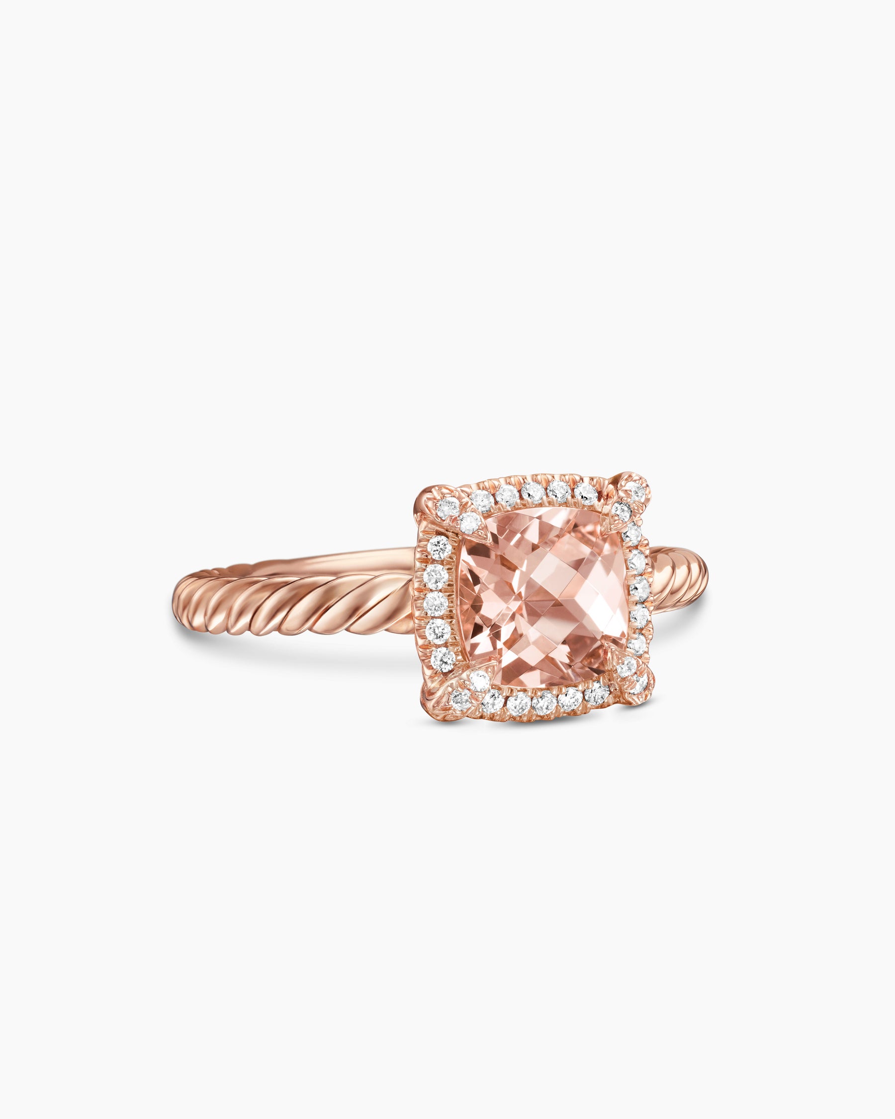 Petite Chatelaine Pavé Bezel Ring in 18K Rose Gold with Morganite and Diamonds, 7mm