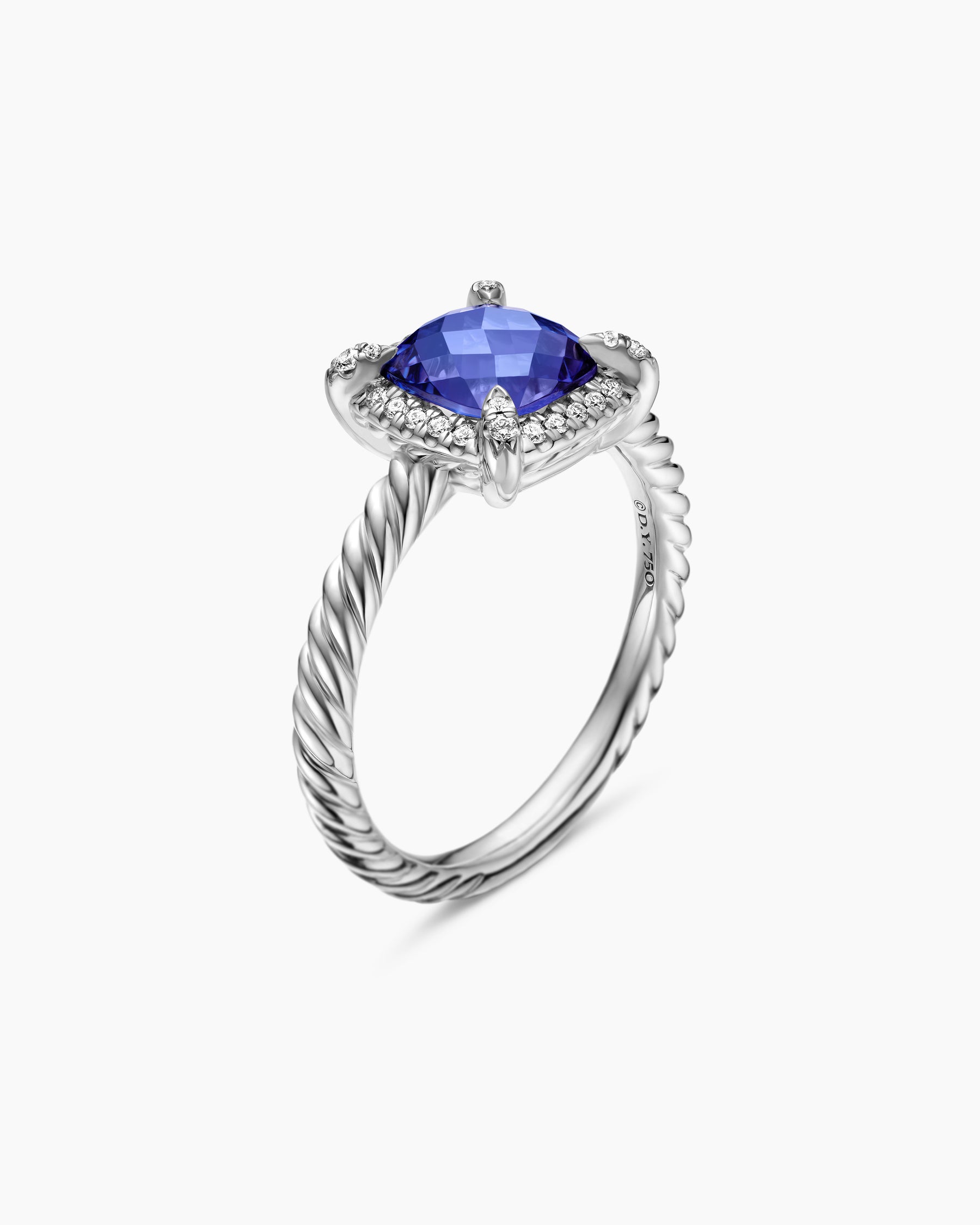 Petite Chatelaine Pavé Bezel Ring in 18K White Gold with Tanzanite and Diamonds, 7mm - Image 3