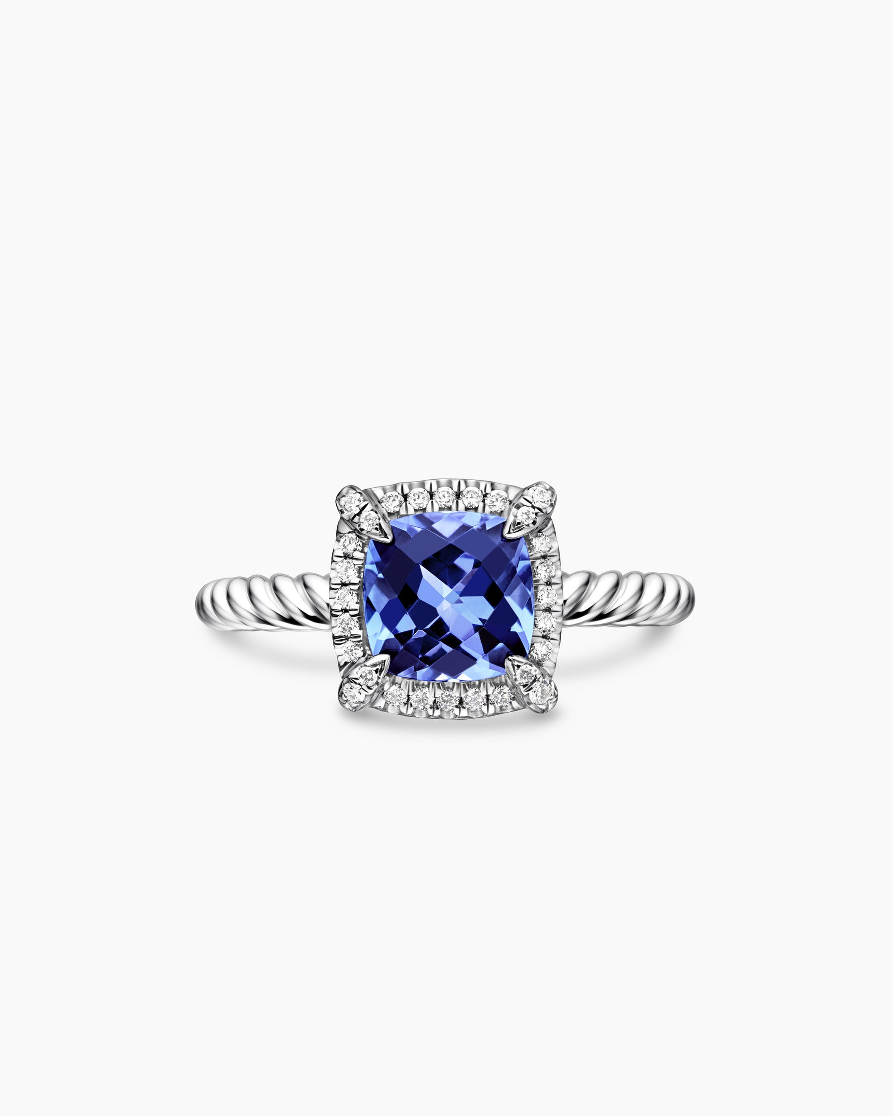 Petite Chatelaine Pavé Bezel Ring in 18K White Gold with Tanzanite and Diamonds, 7mm - Image 4