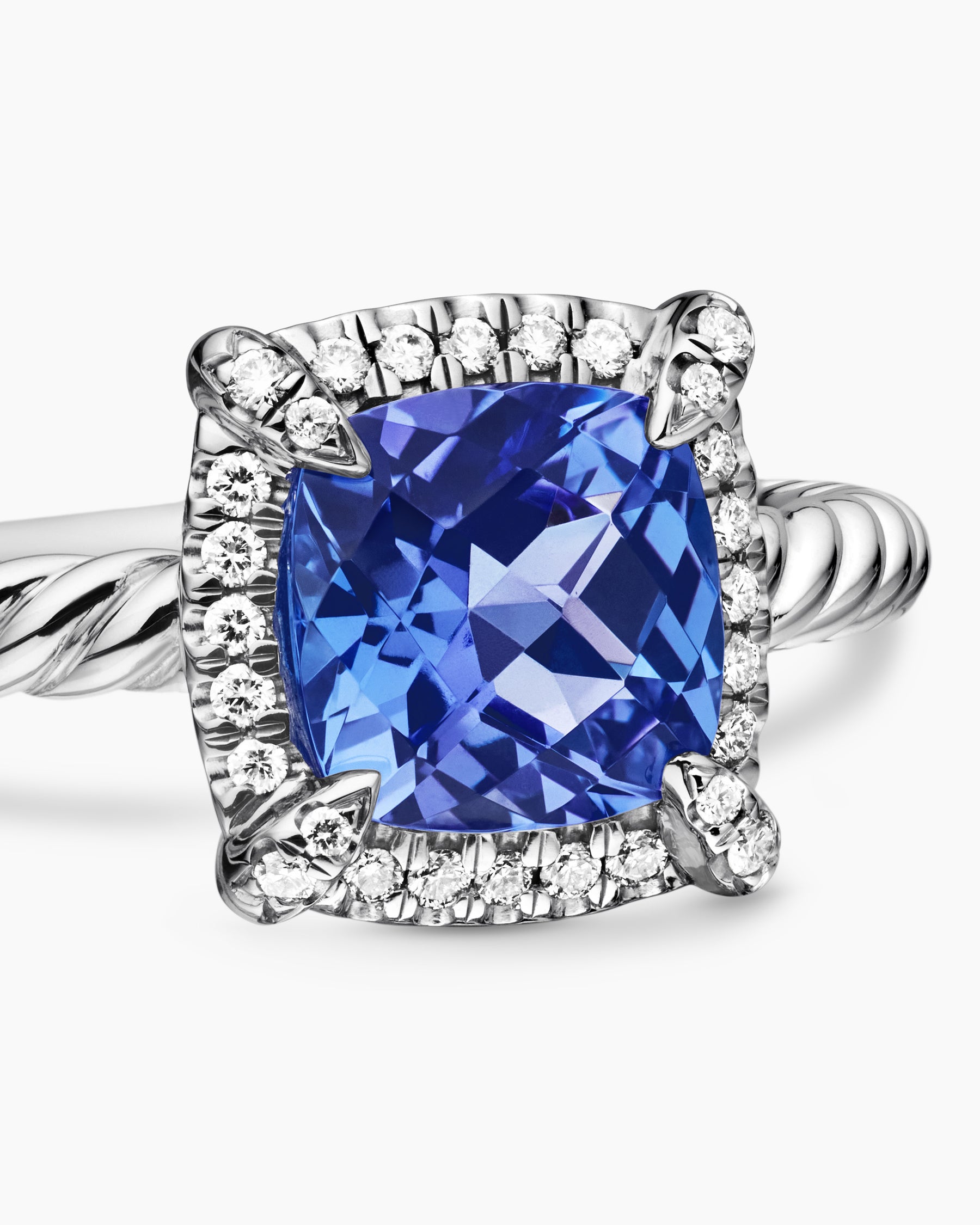 Petite Chatelaine Pavé Bezel Ring in 18K White Gold with Tanzanite and Diamonds, 7mm - Image 5