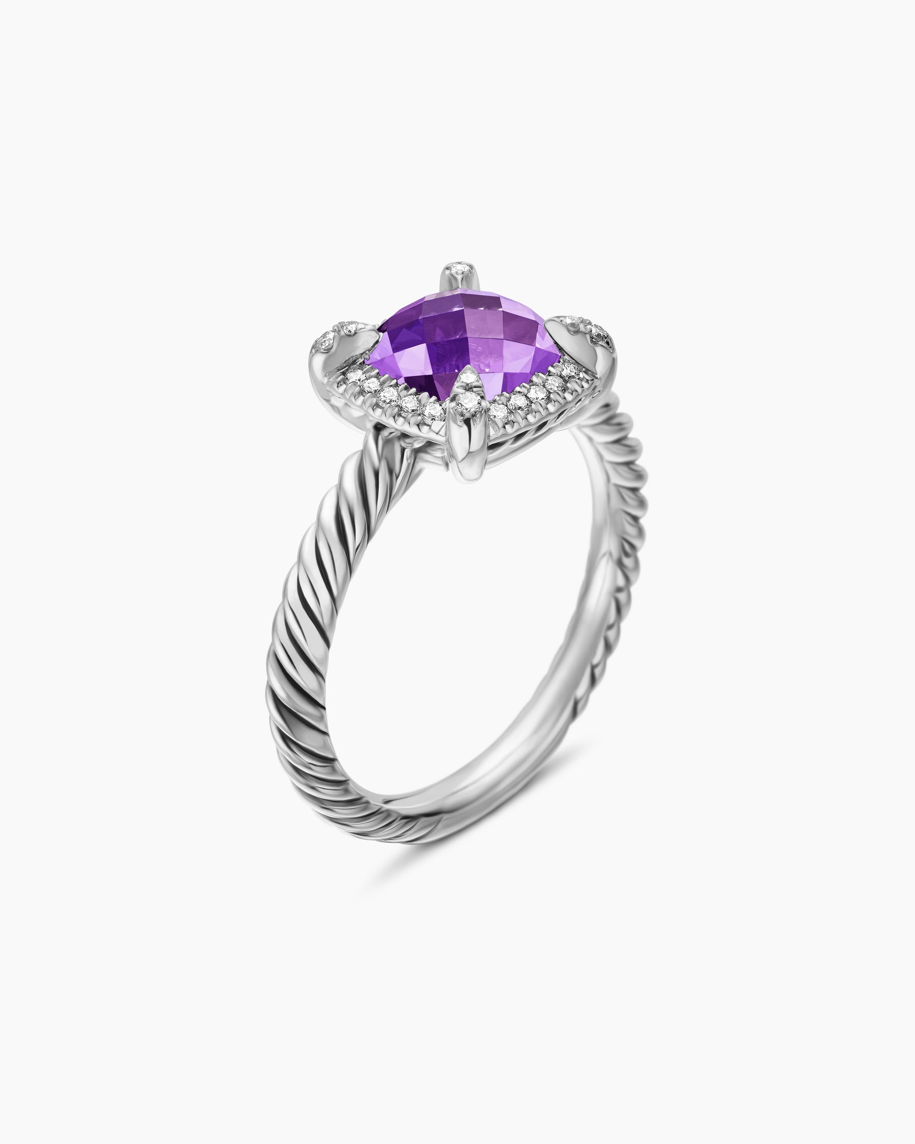 Petite Chatelaine Pavé Bezel Ring in Sterling Silver with Amethyst and Diamonds, 7mm - Image 3