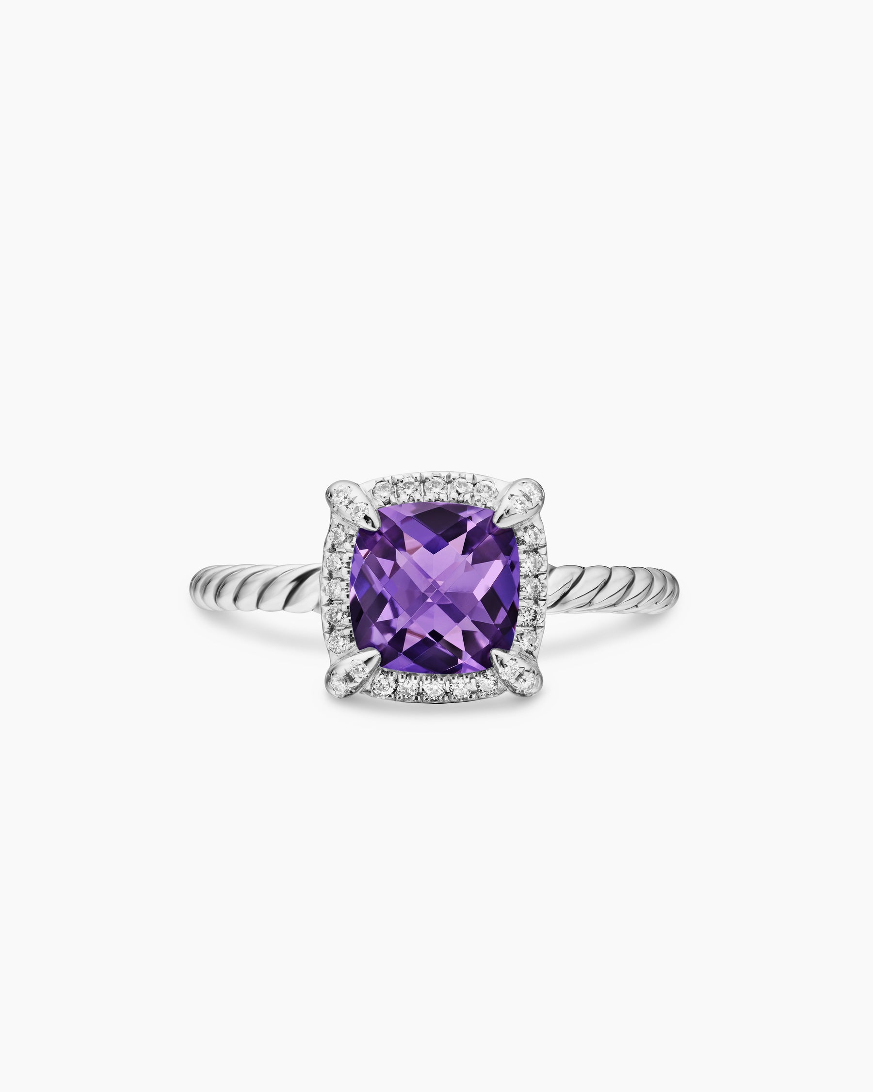 Petite Chatelaine Pavé Bezel Ring in Sterling Silver with Amethyst and Diamonds, 7mm - Image 4