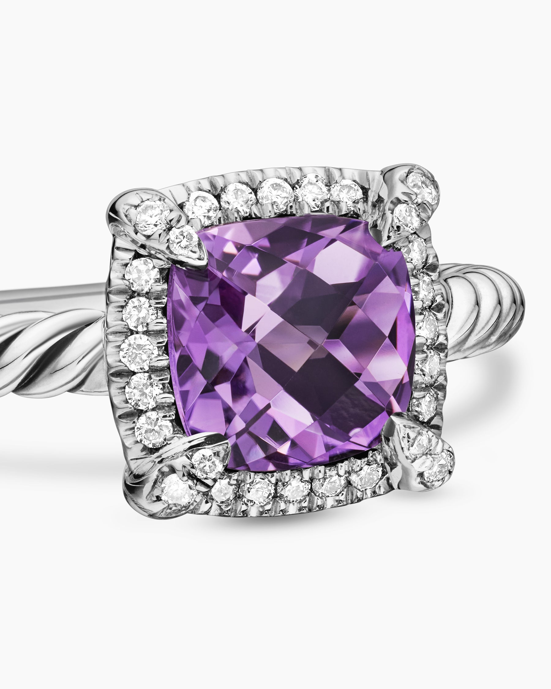 Petite Chatelaine Pavé Bezel Ring in Sterling Silver with Amethyst and Diamonds, 7mm - Image 5