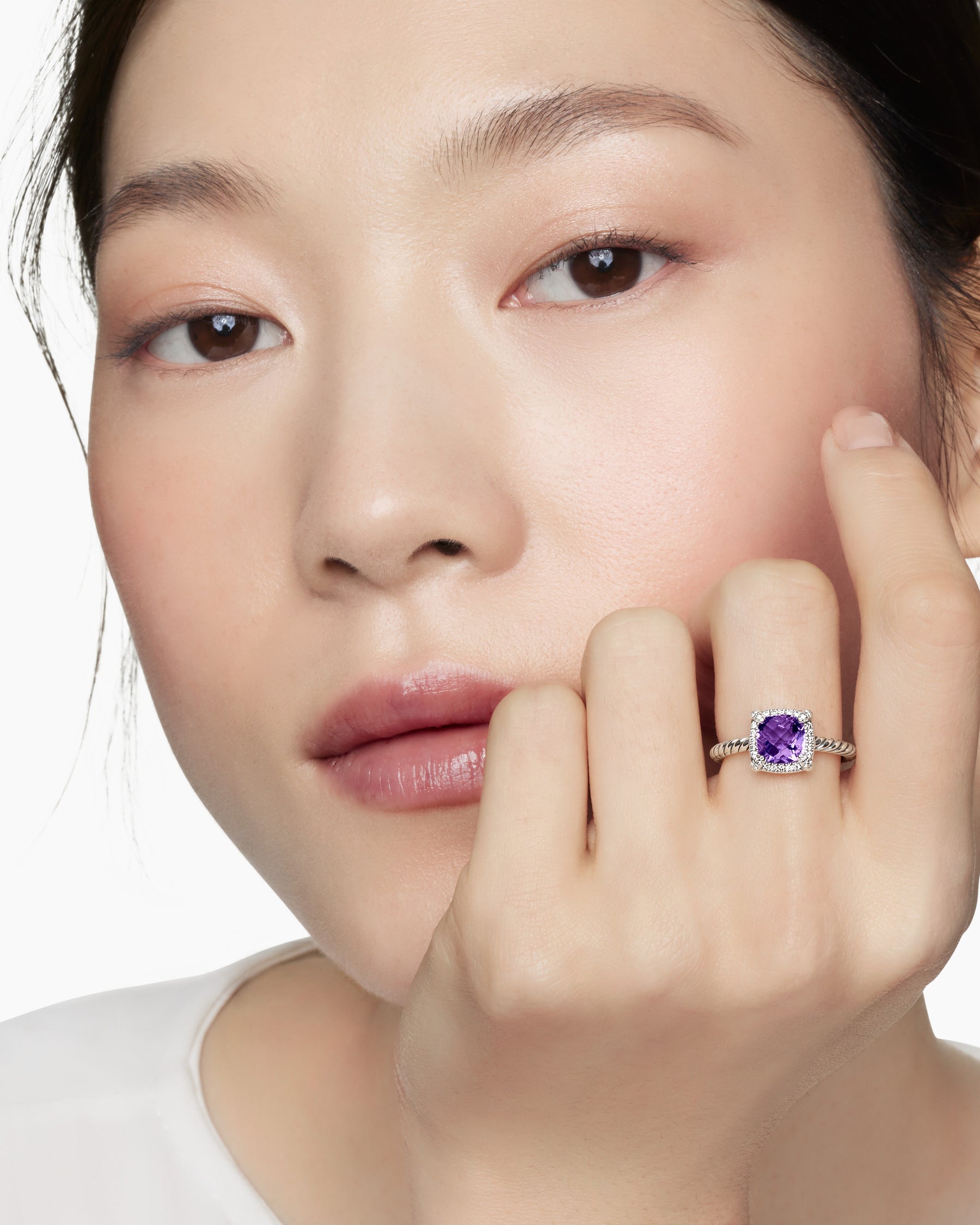 Petite Chatelaine Pavé Bezel Ring in Sterling Silver with Amethyst and Diamonds, 7mm - Image 7
