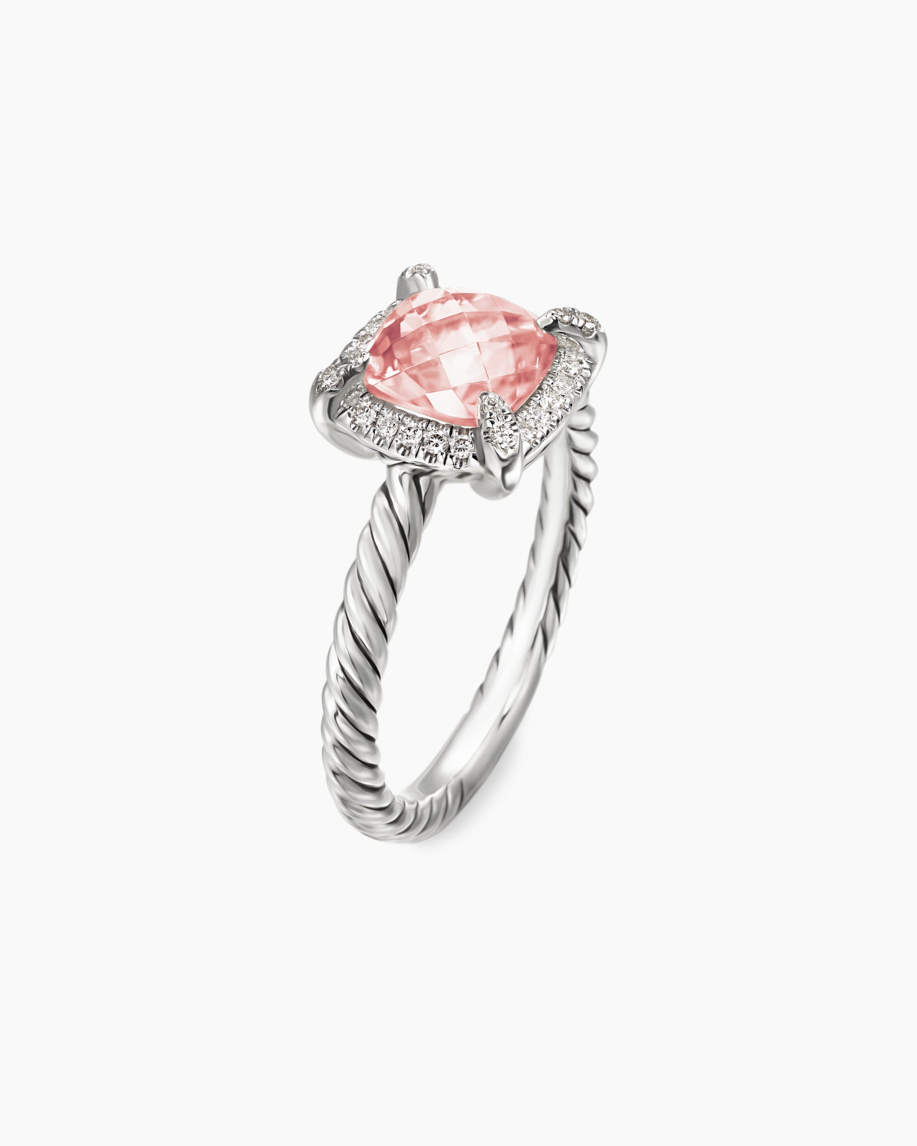 Petite Chatelaine Pavé Bezel Ring in Sterling Silver with Morganite and Diamonds, 7mm - Image 3