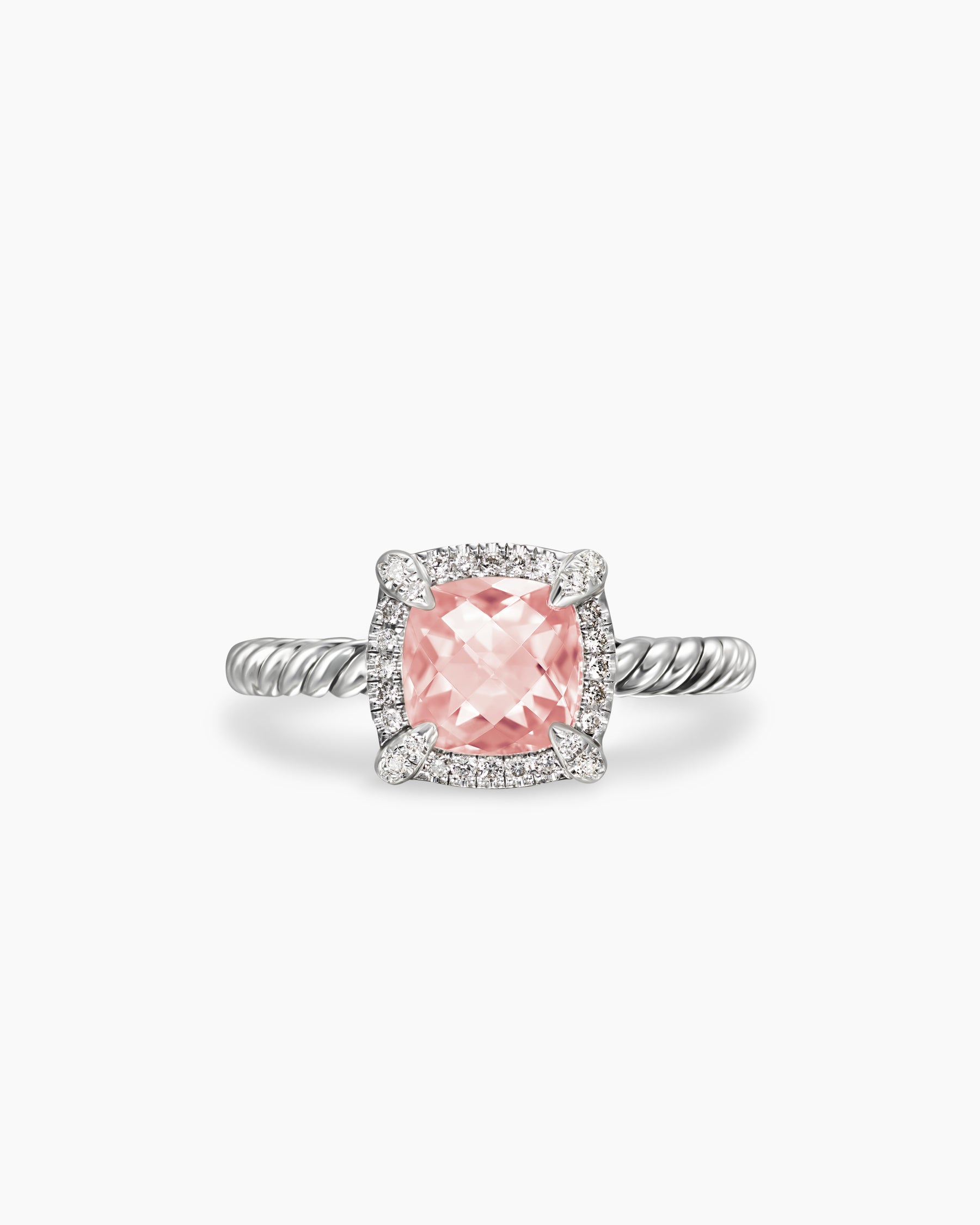 Petite Chatelaine Pavé Bezel Ring in Sterling Silver with Morganite and Diamonds, 7mm - Image 4