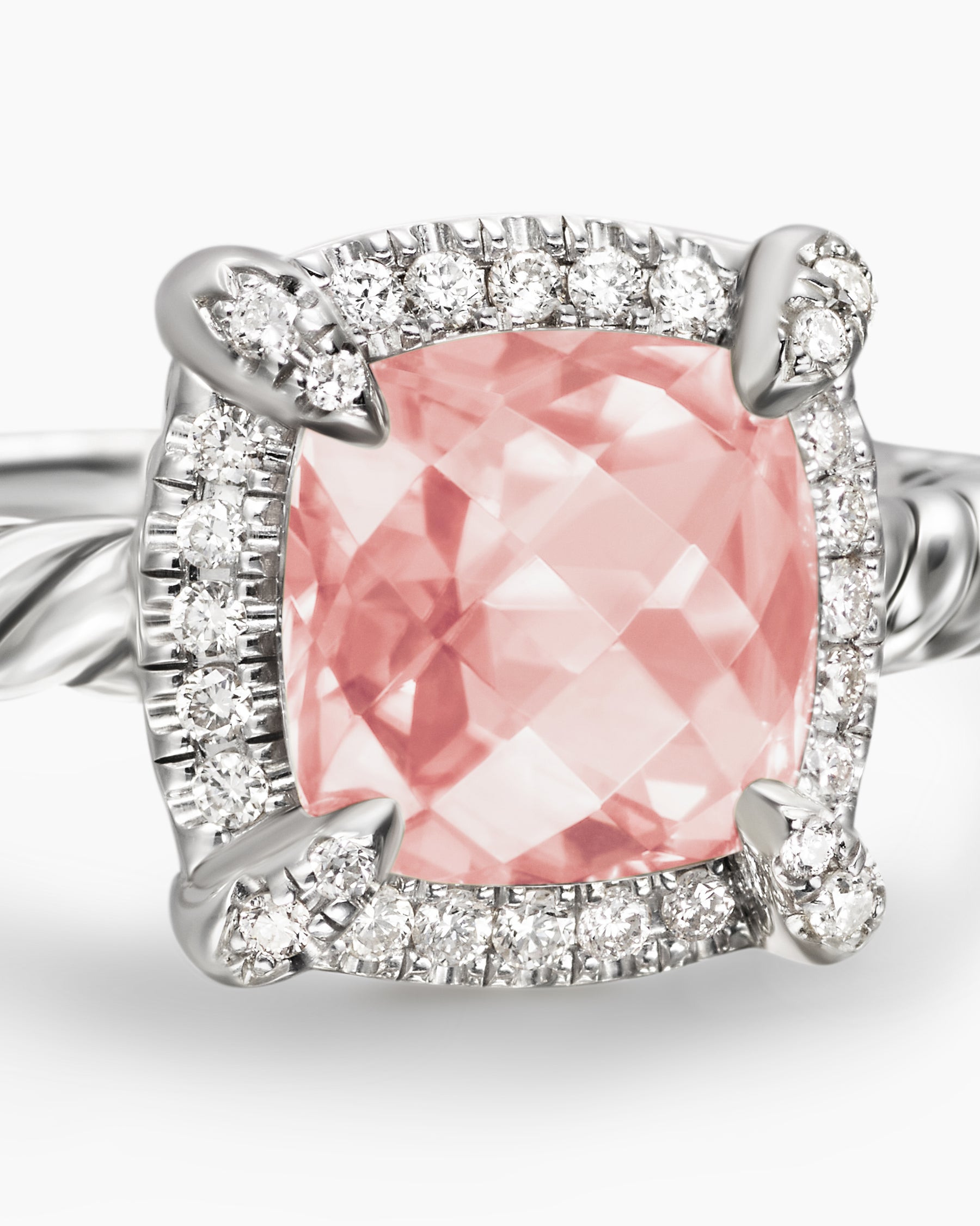 Petite Chatelaine Pavé Bezel Ring in Sterling Silver with Morganite and Diamonds, 7mm - Image 5