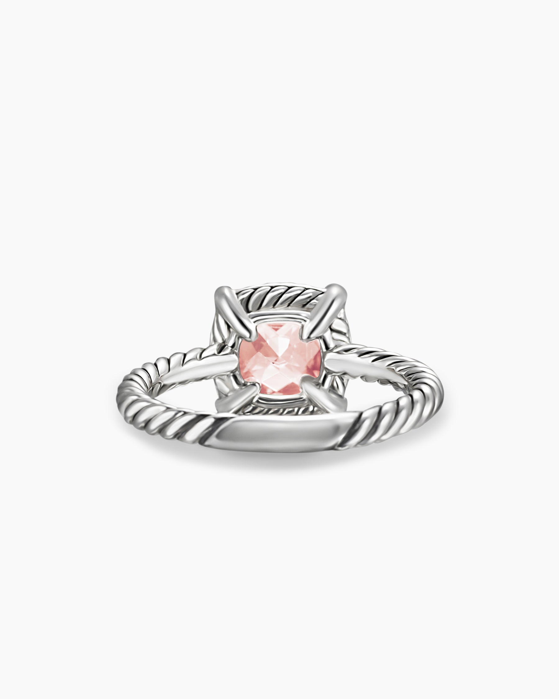 Petite Chatelaine Pavé Bezel Ring in Sterling Silver with Morganite and Diamonds, 7mm - Image 6