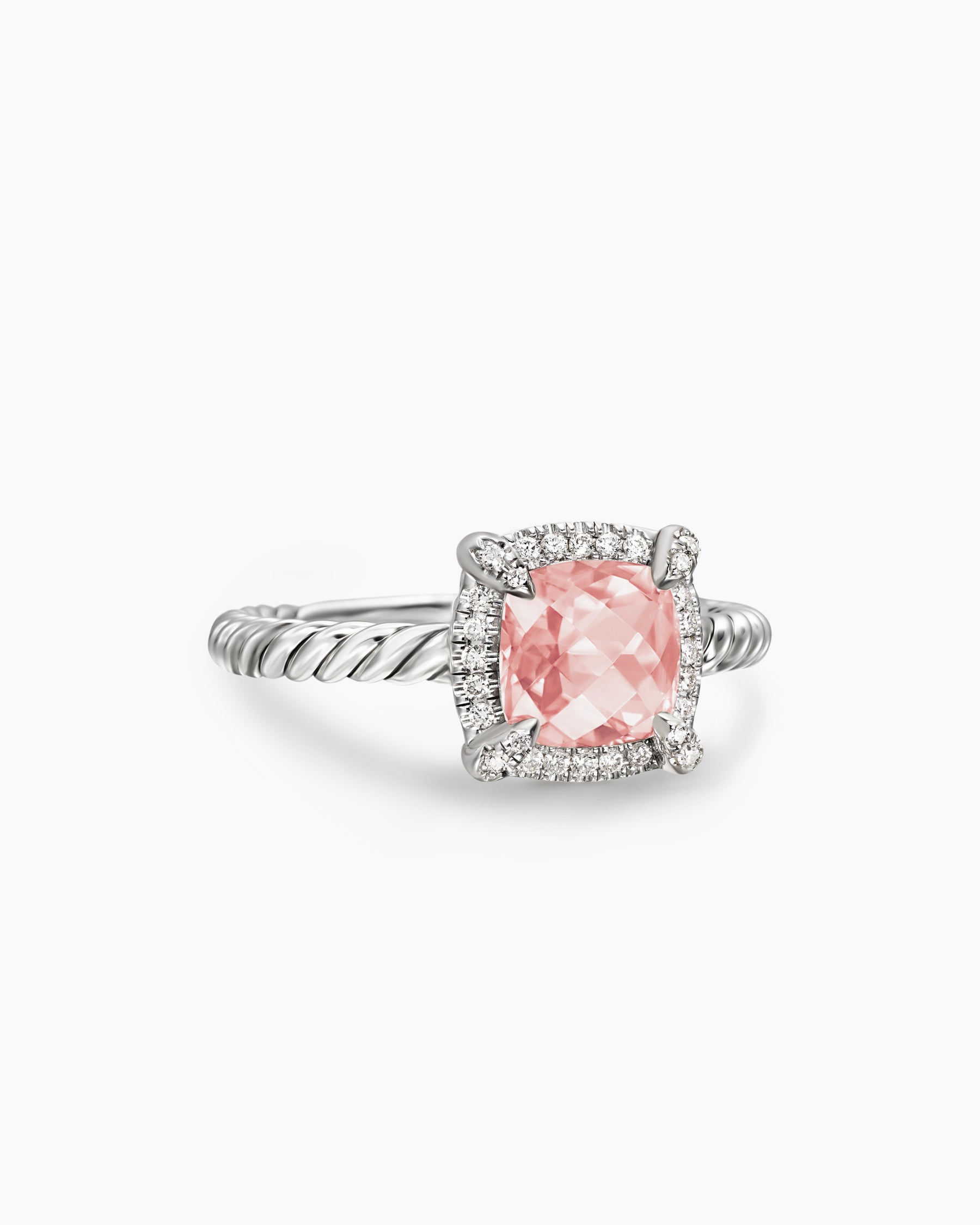 Petite Chatelaine Pavé Bezel Ring in Sterling Silver with Morganite and Diamonds, 7mm
