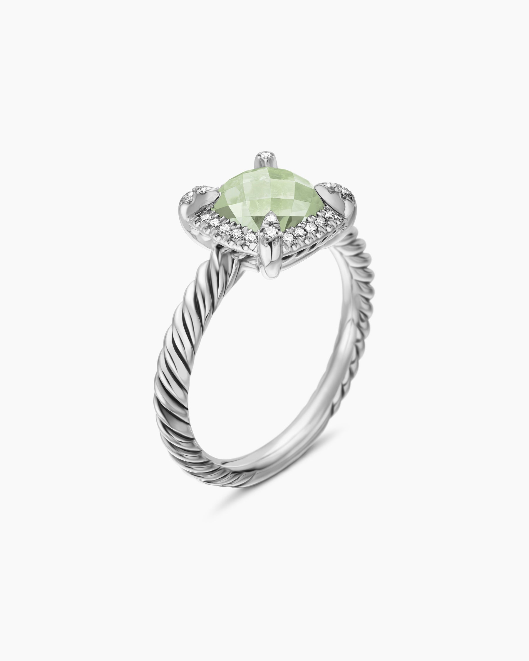 Petite Chatelaine Pavé Bezel Ring in Sterling Silver with Prasiolite and Diamonds, 7mm - Image 3