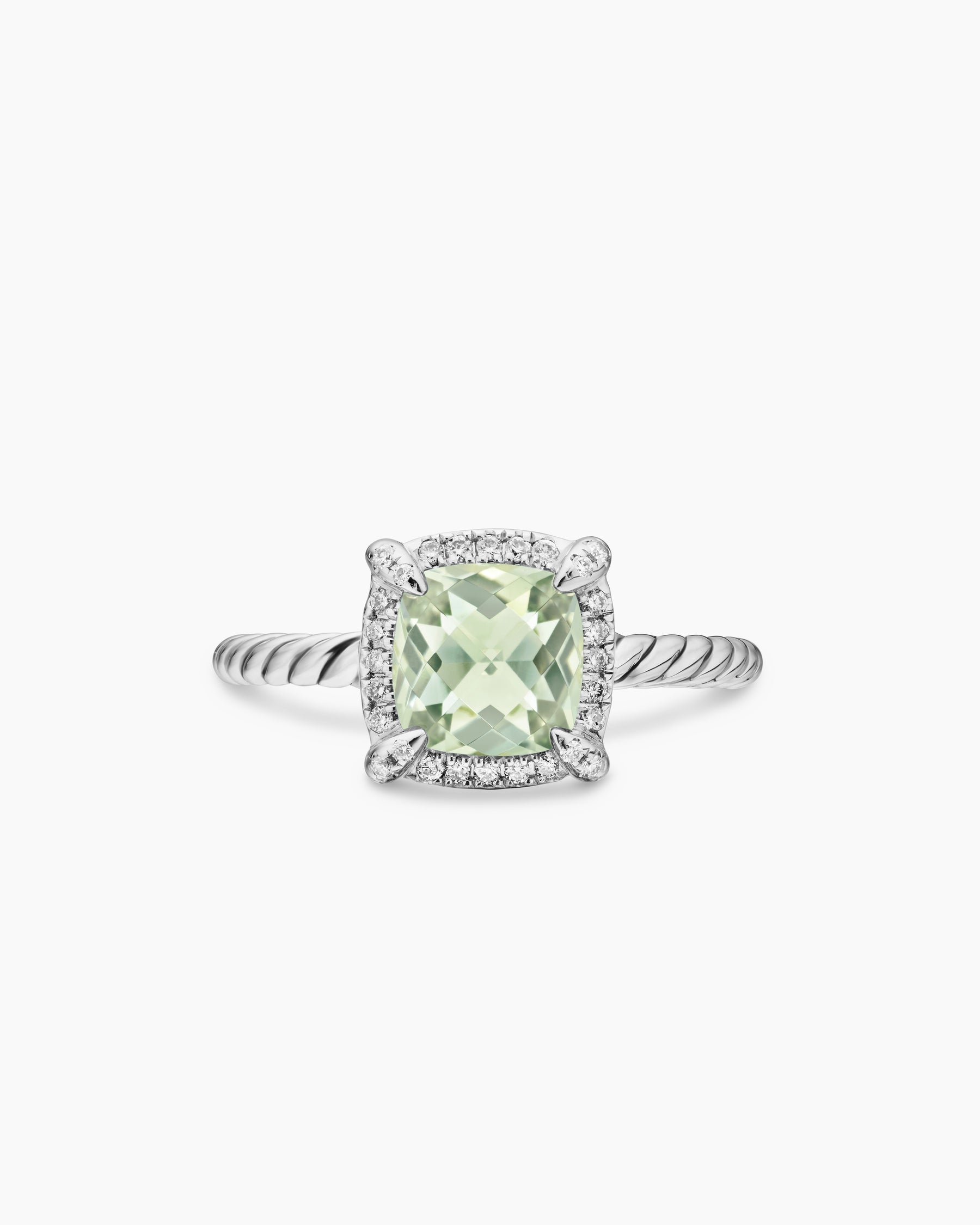 Petite Chatelaine Pavé Bezel Ring in Sterling Silver with Prasiolite and Diamonds, 7mm - Image 4