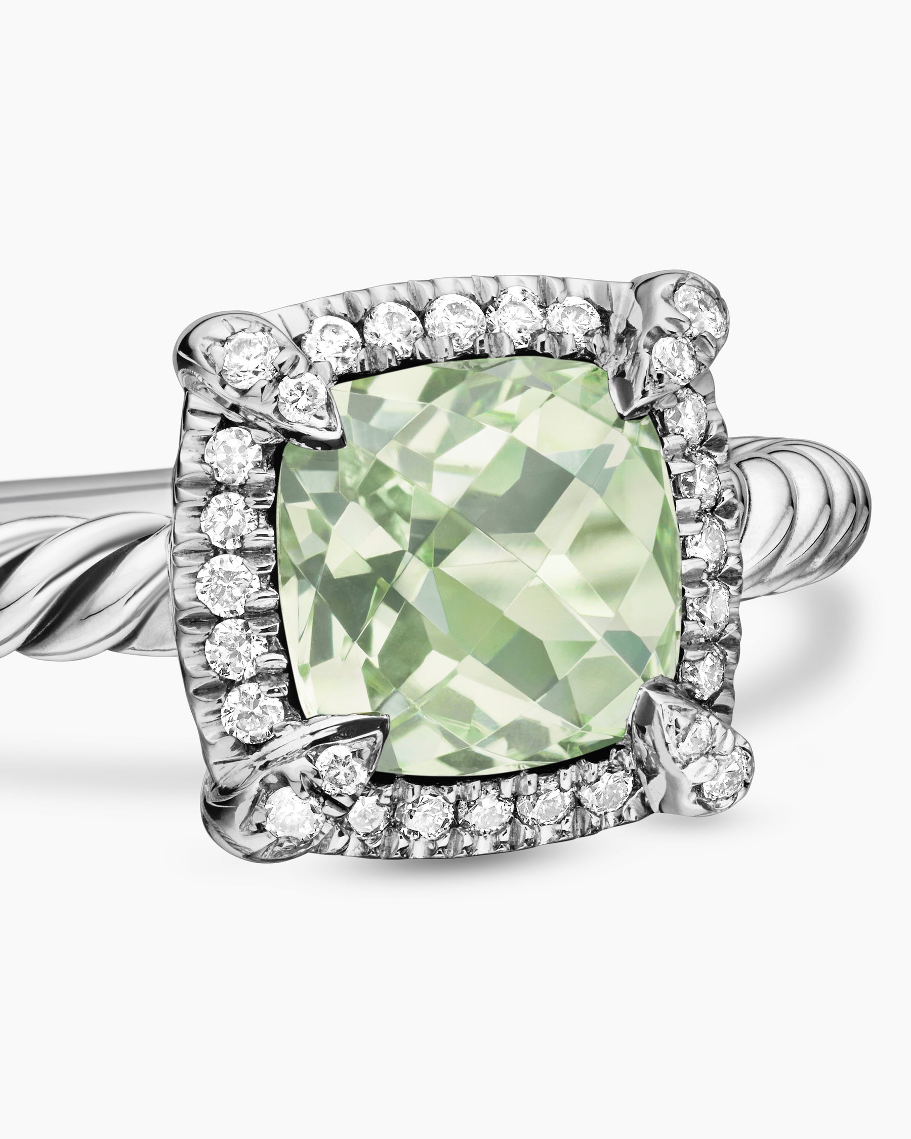 Petite Chatelaine Pavé Bezel Ring in Sterling Silver with Prasiolite and Diamonds, 7mm - Image 5