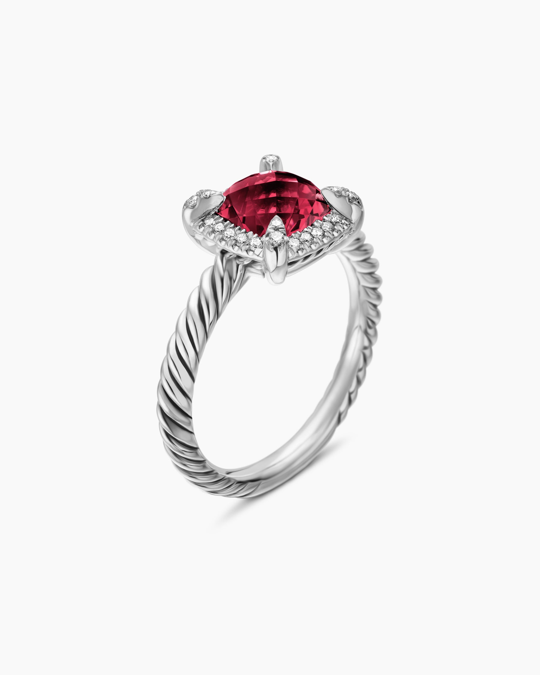 Petite Chatelaine Pavé Bezel Ring in Sterling Silver with Rhodolite Garnet and Diamonds, 7mm - Image 3