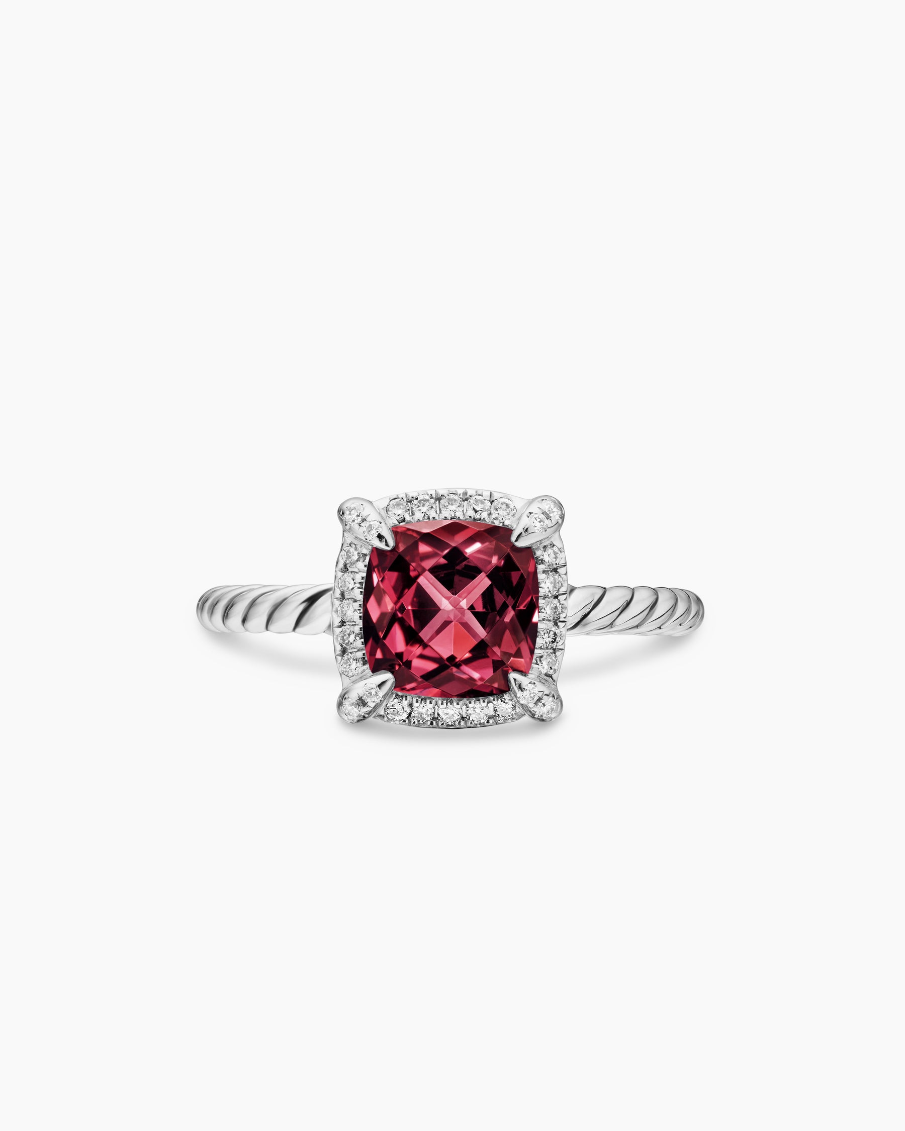 Petite Chatelaine Pavé Bezel Ring in Sterling Silver with Rhodolite Garnet and Diamonds, 7mm - Image 4