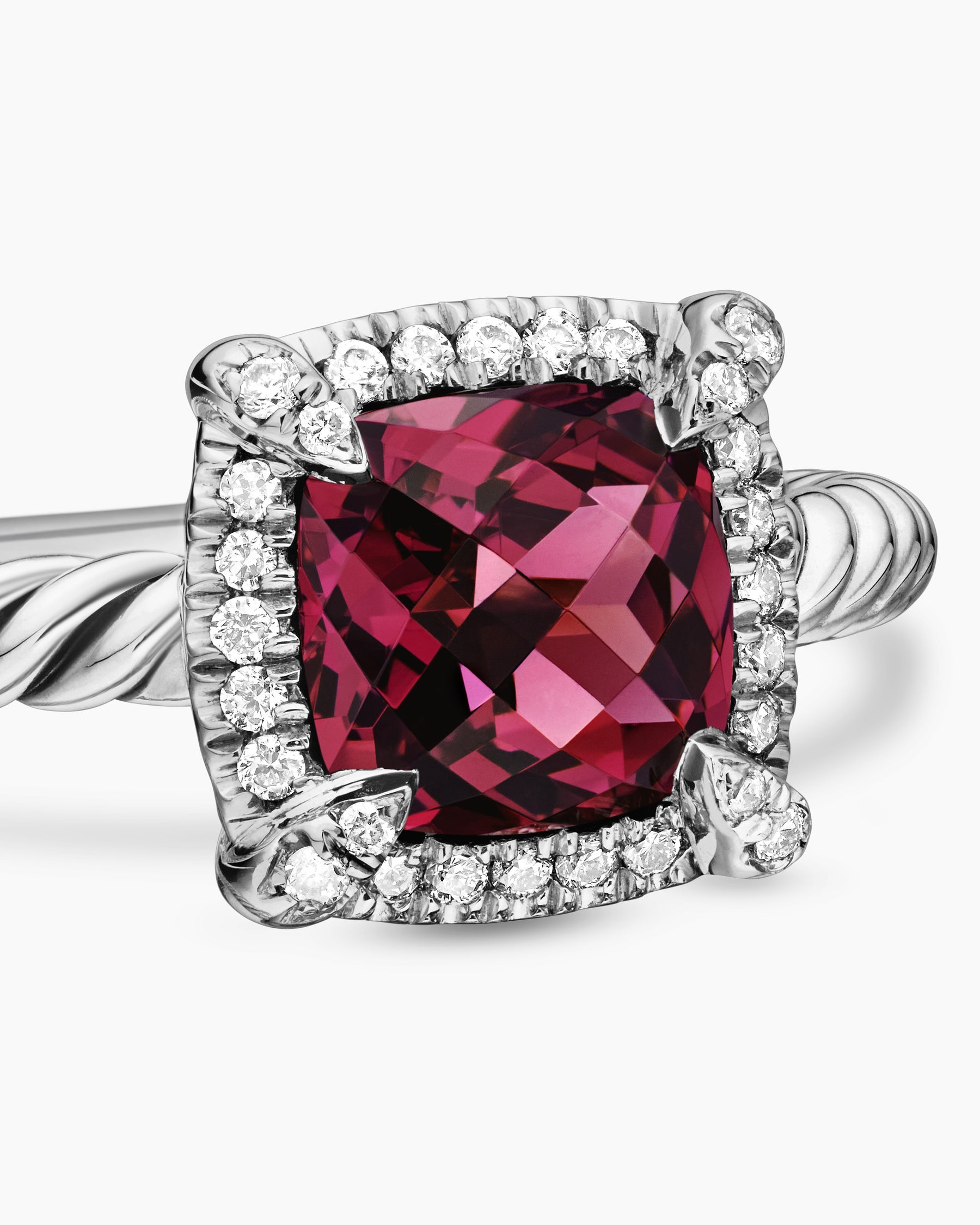 Petite Chatelaine Pavé Bezel Ring in Sterling Silver with Rhodolite Garnet and Diamonds, 7mm - Image 5