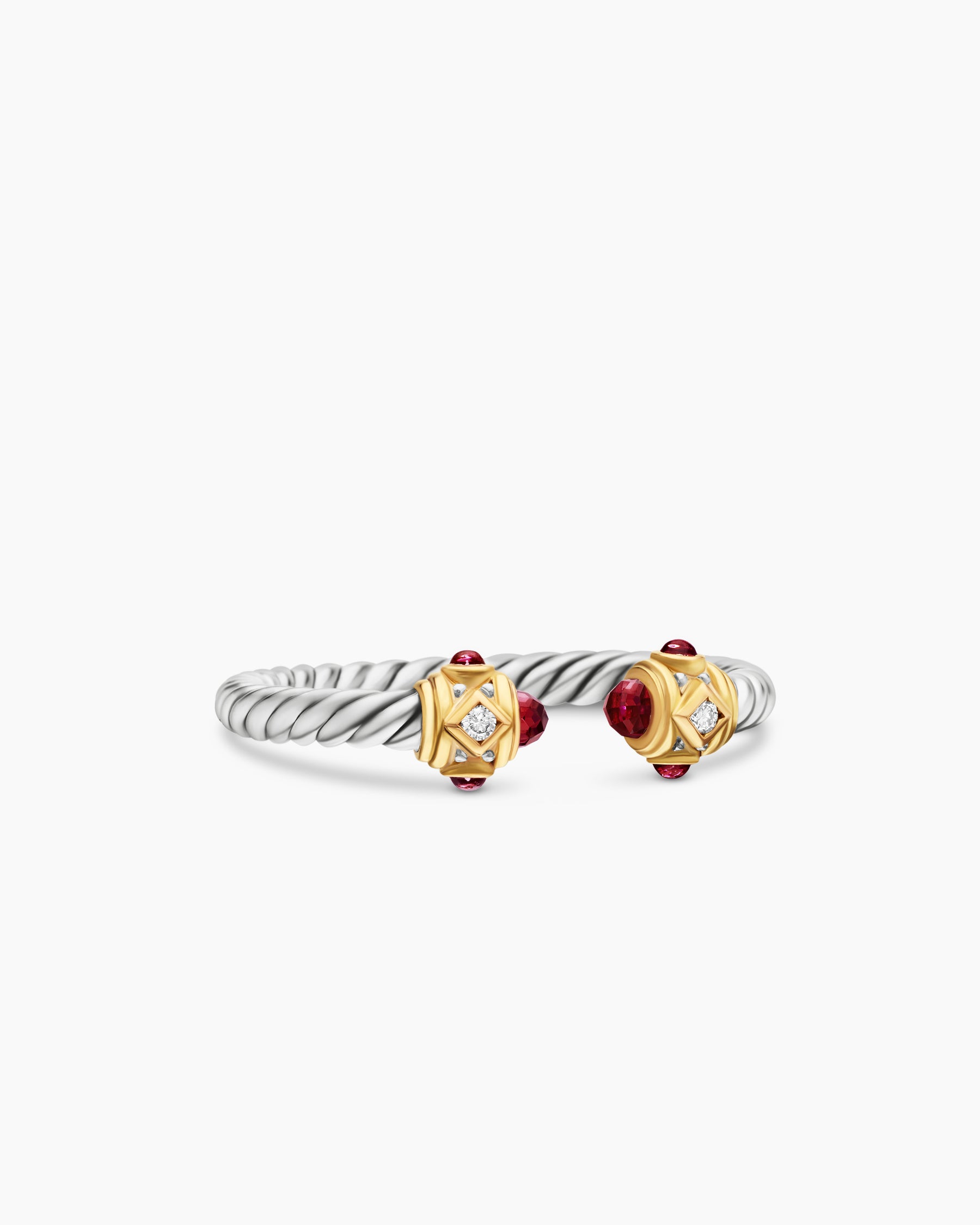 Renaissance Ring in Sterling Silver with 14K Yellow Gold, Rhodolite Garnet and Diamonds, 2.3mm