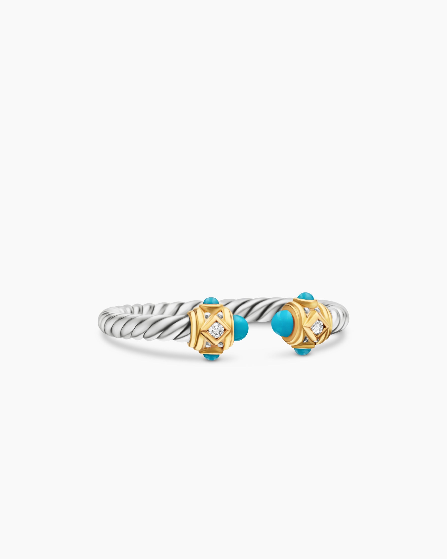 Renaissance Ring in Sterling Silver with 14K Yellow Gold, Turquoise and Diamonds, 2.3mm