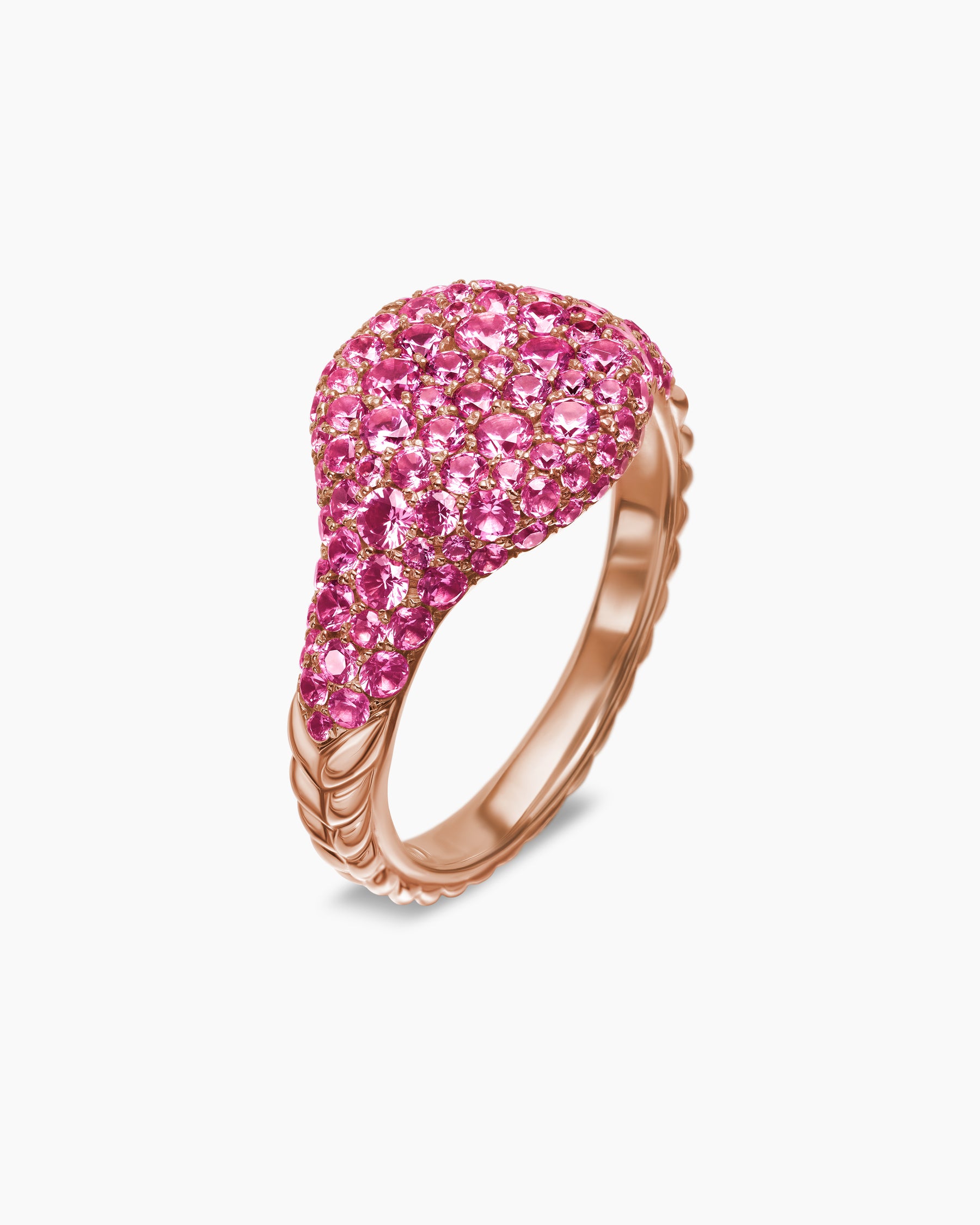 Pavé Pinky Ring in 18K Rose Gold with Pink Sapphires, 10mm - Image 3