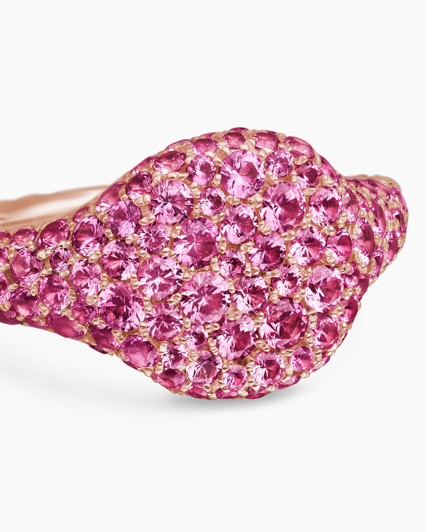 Pavé Pinky Ring in 18K Rose Gold with Pink Sapphires, 10mm - Image 5