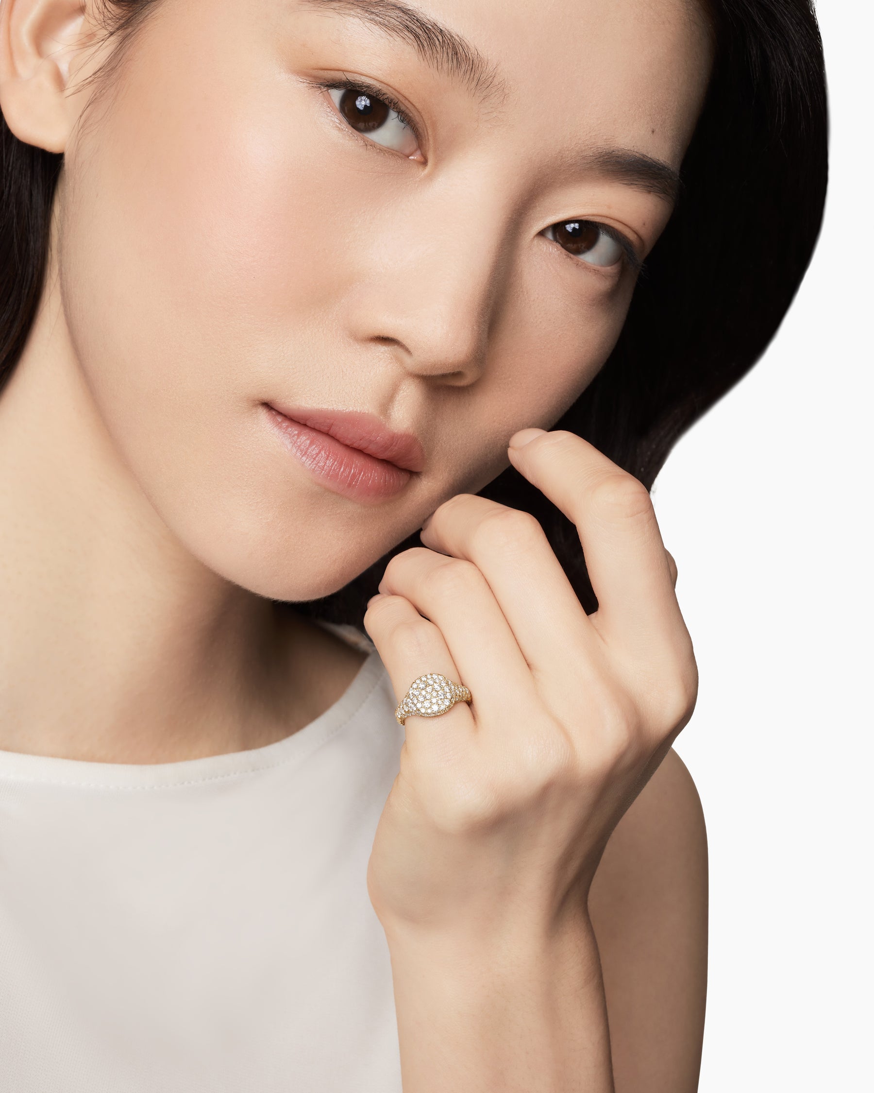 Pavé Pinky Ring in 18K Yellow Gold with Diamonds, 10mm - Image 7