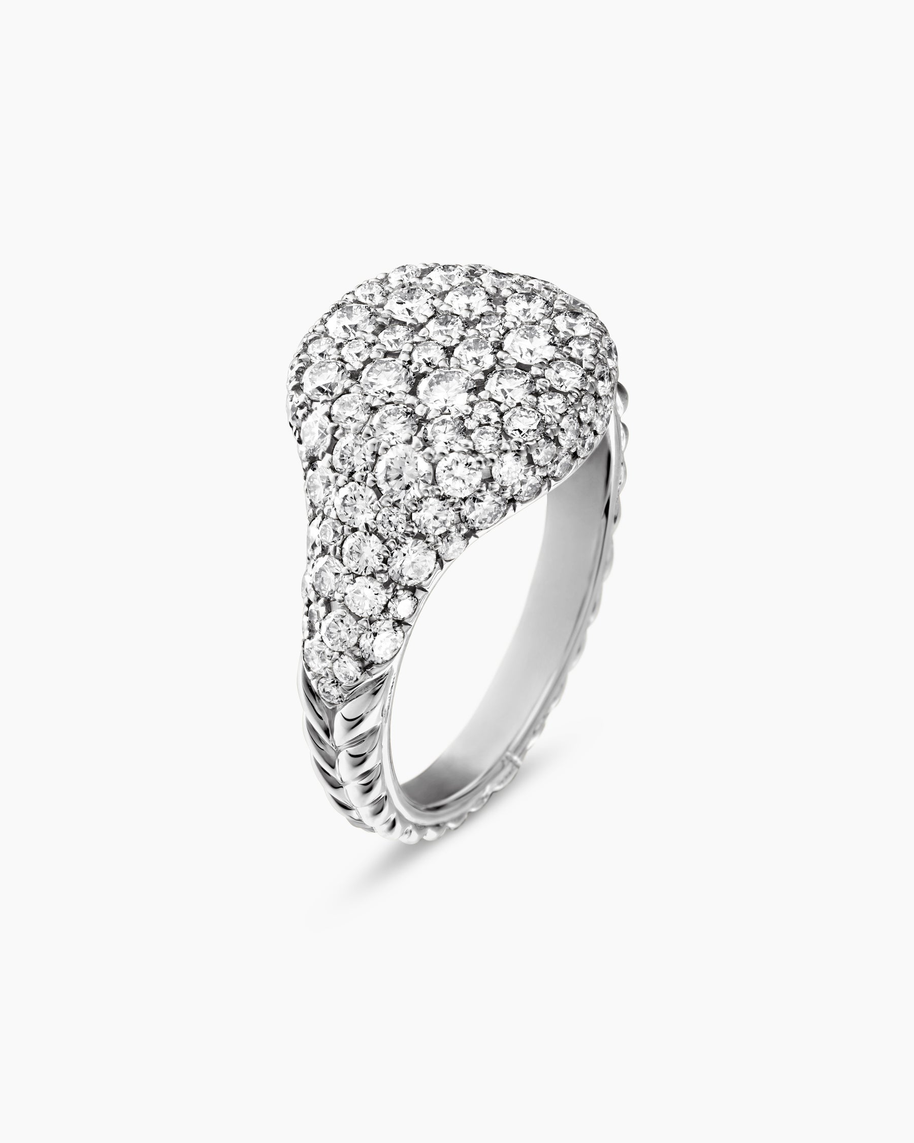 Pavé Pinky Ring in 18K White Gold with Diamonds, 10mm - Image 3