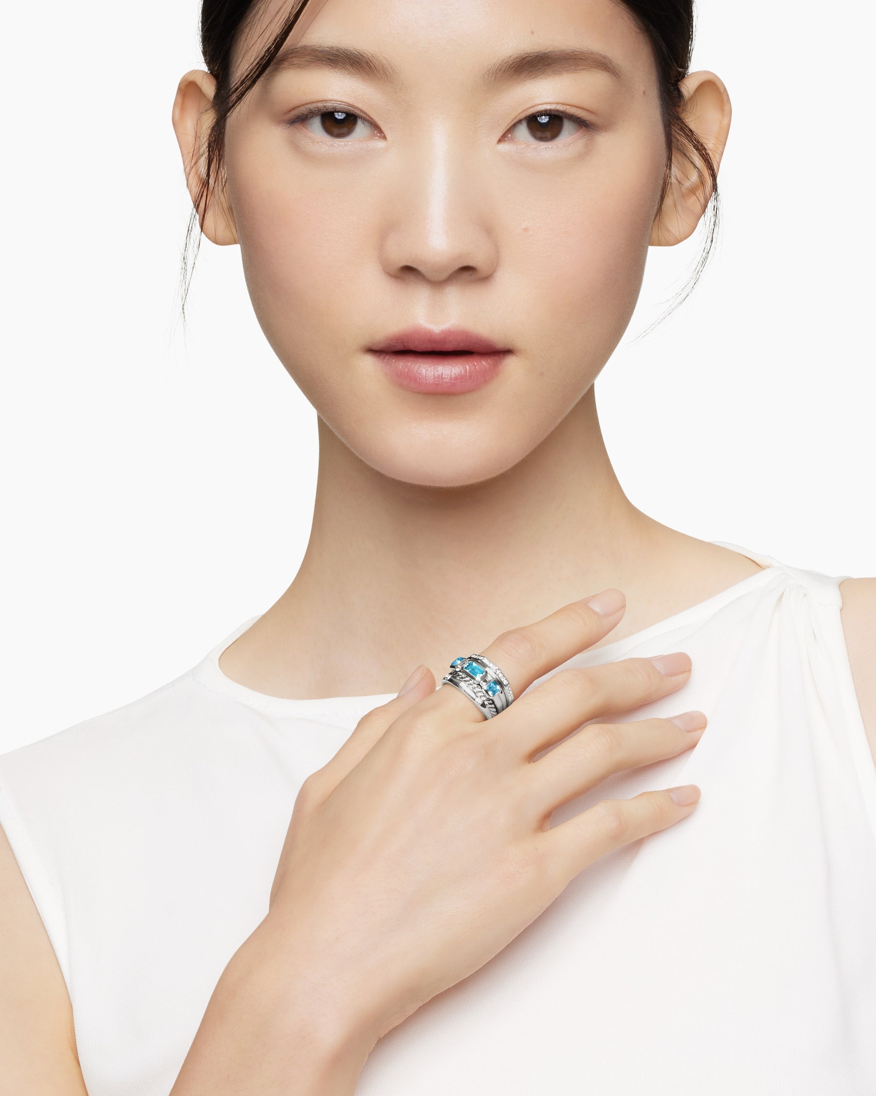 Alternative view of Stax Five Row Ring in Sterling Silver with Hampton Blue Topaz and Diamonds, 15mm