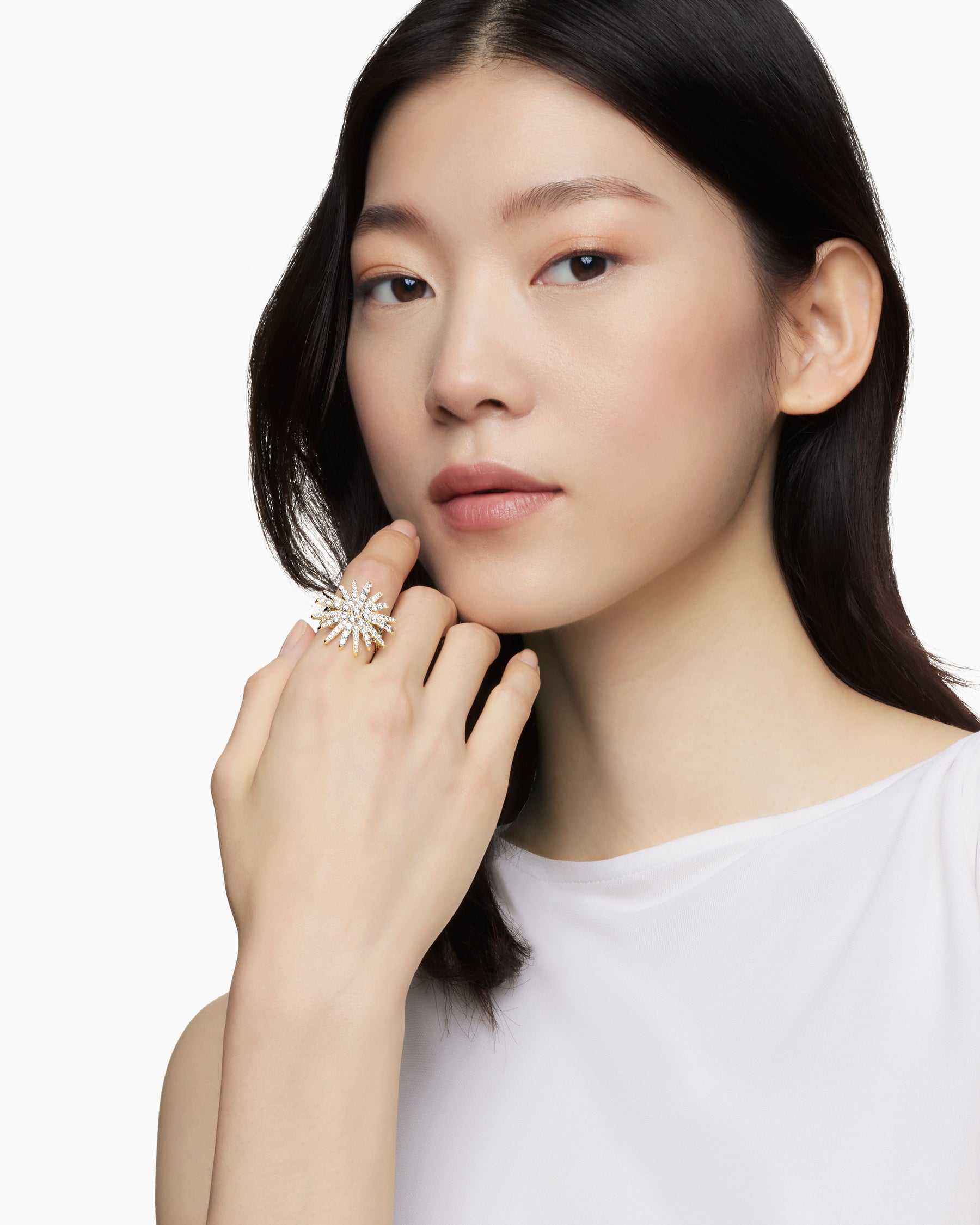Alternative view of Starburst Ring in 18K Yellow Gold with Diamonds, 28mm