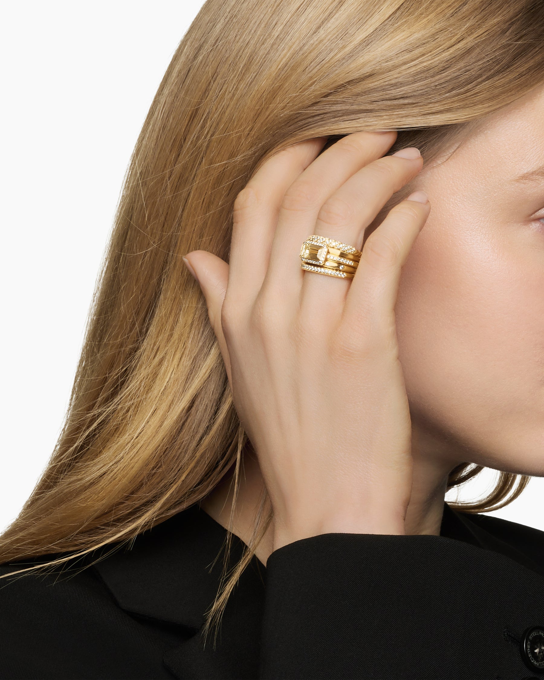Alternative view of Stax Statement Ring in 18K Yellow Gold with Champagne Citrine and Diamonds, 14mm