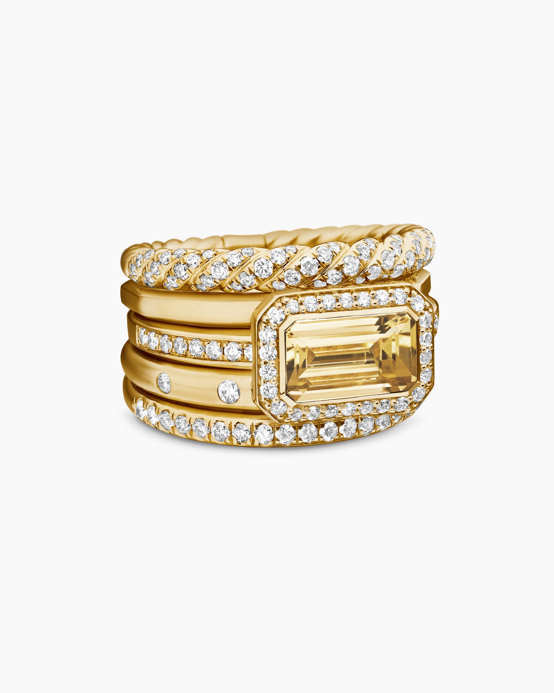 Stax Statement Ring in 18K Yellow Gold with Champagne Citrine and Diamonds, 14mm