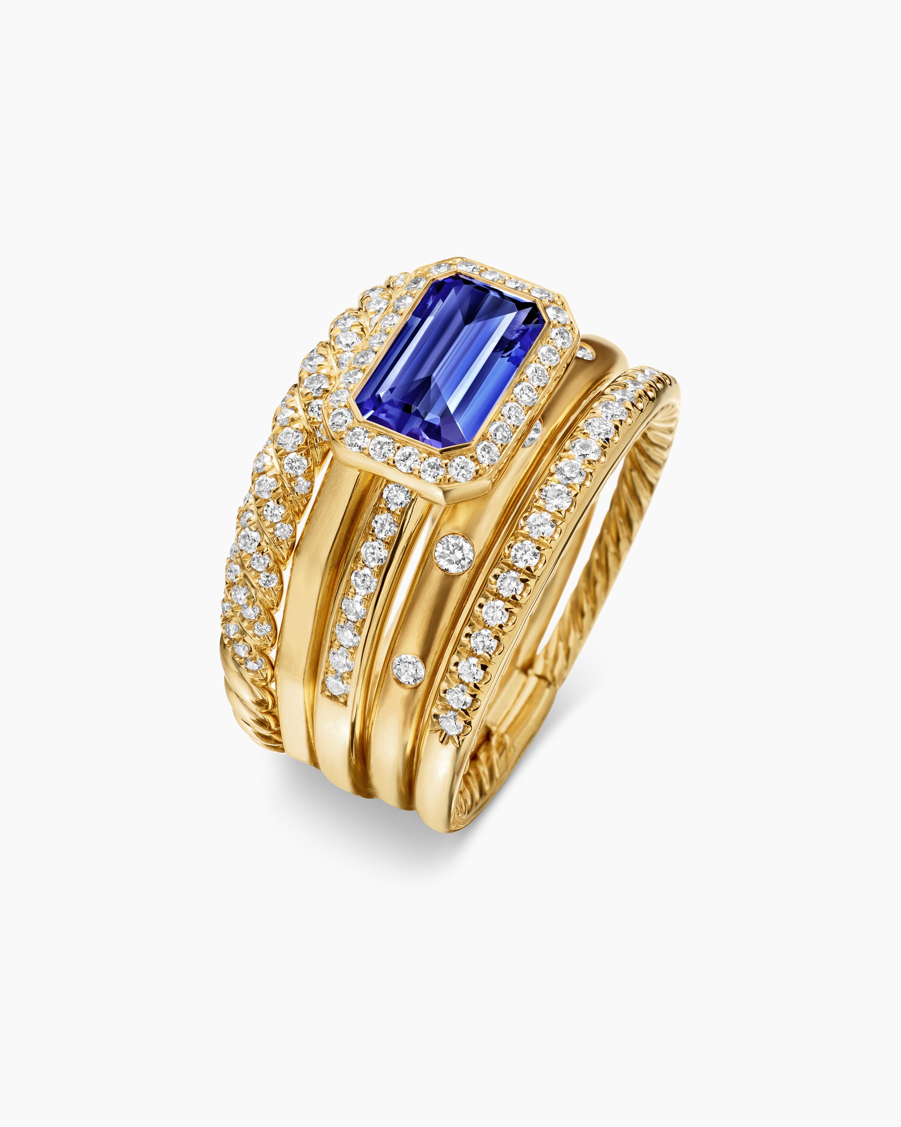 Stax Statement Ring in 18K Yellow Gold with Tanzanite and Diamonds, 14mm - Image 3