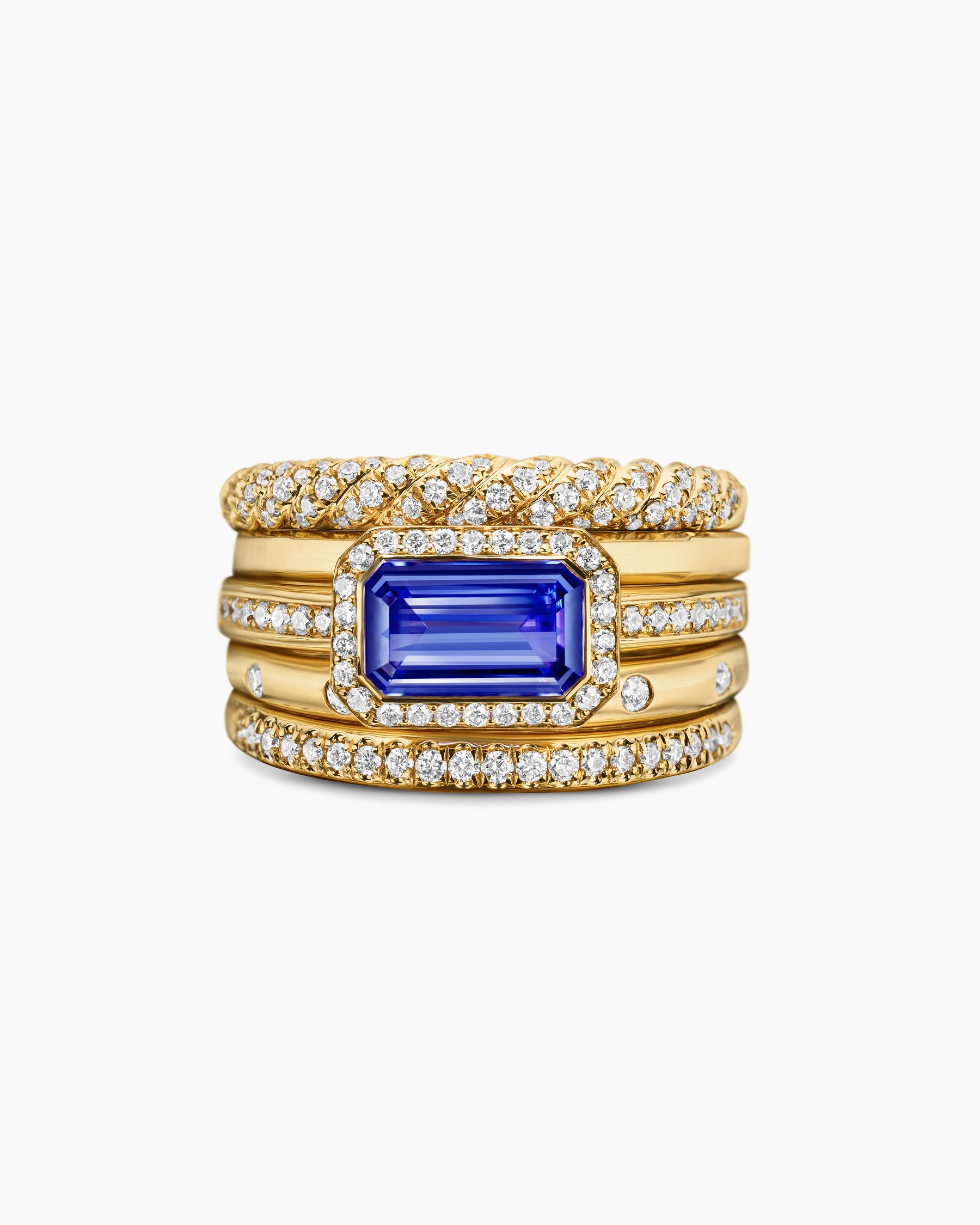 Stax Statement Ring in 18K Yellow Gold with Tanzanite and Diamonds, 14mm - Image 4