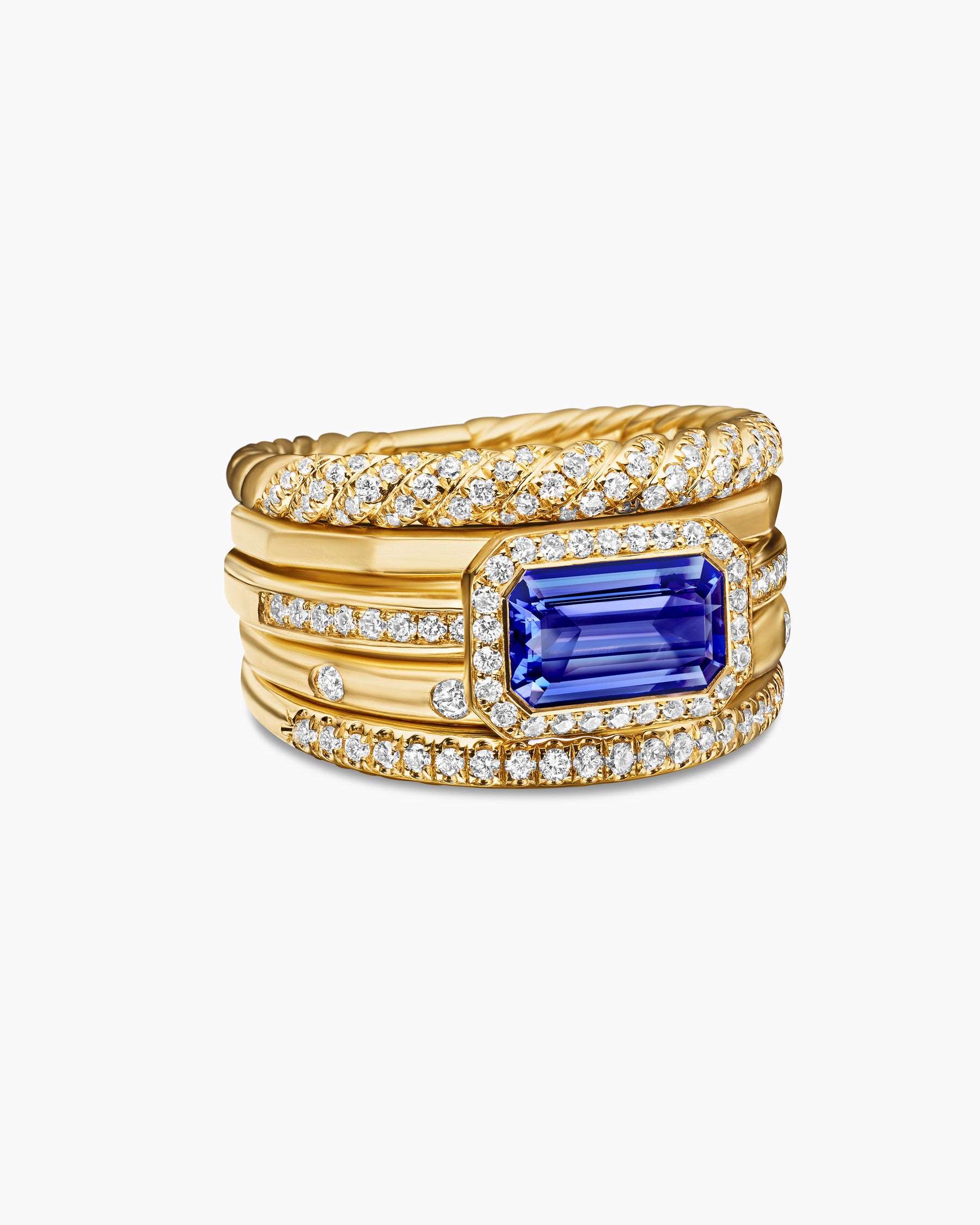 Stax Statement Ring in 18K Yellow Gold with Tanzanite and Diamonds, 14mm