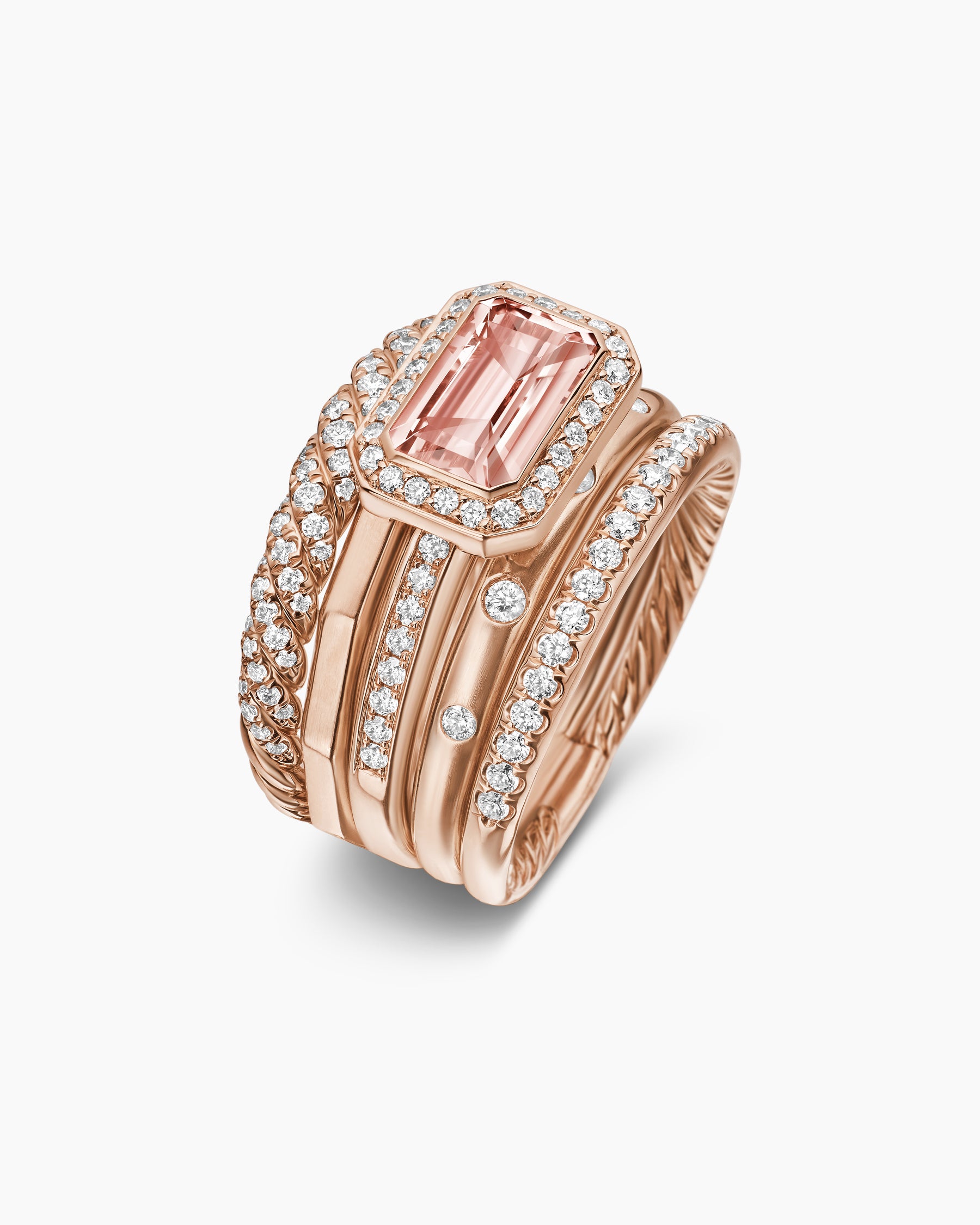 Stax Five Row Ring in 18K Rose Gold with Morganite and Diamonds, 14mm - Image 3