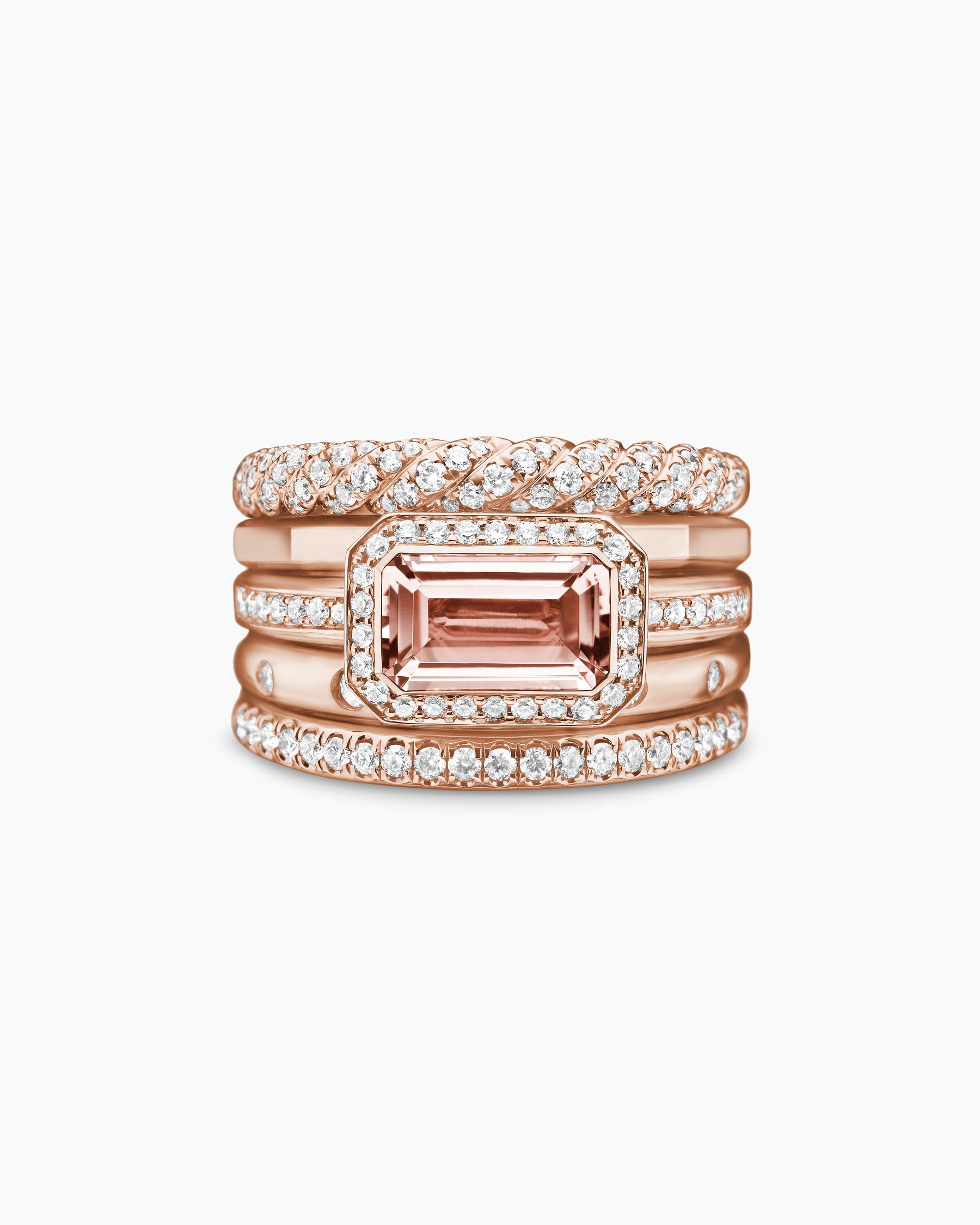 Stax Five Row Ring in 18K Rose Gold with Morganite and Diamonds, 14mm - Image 4