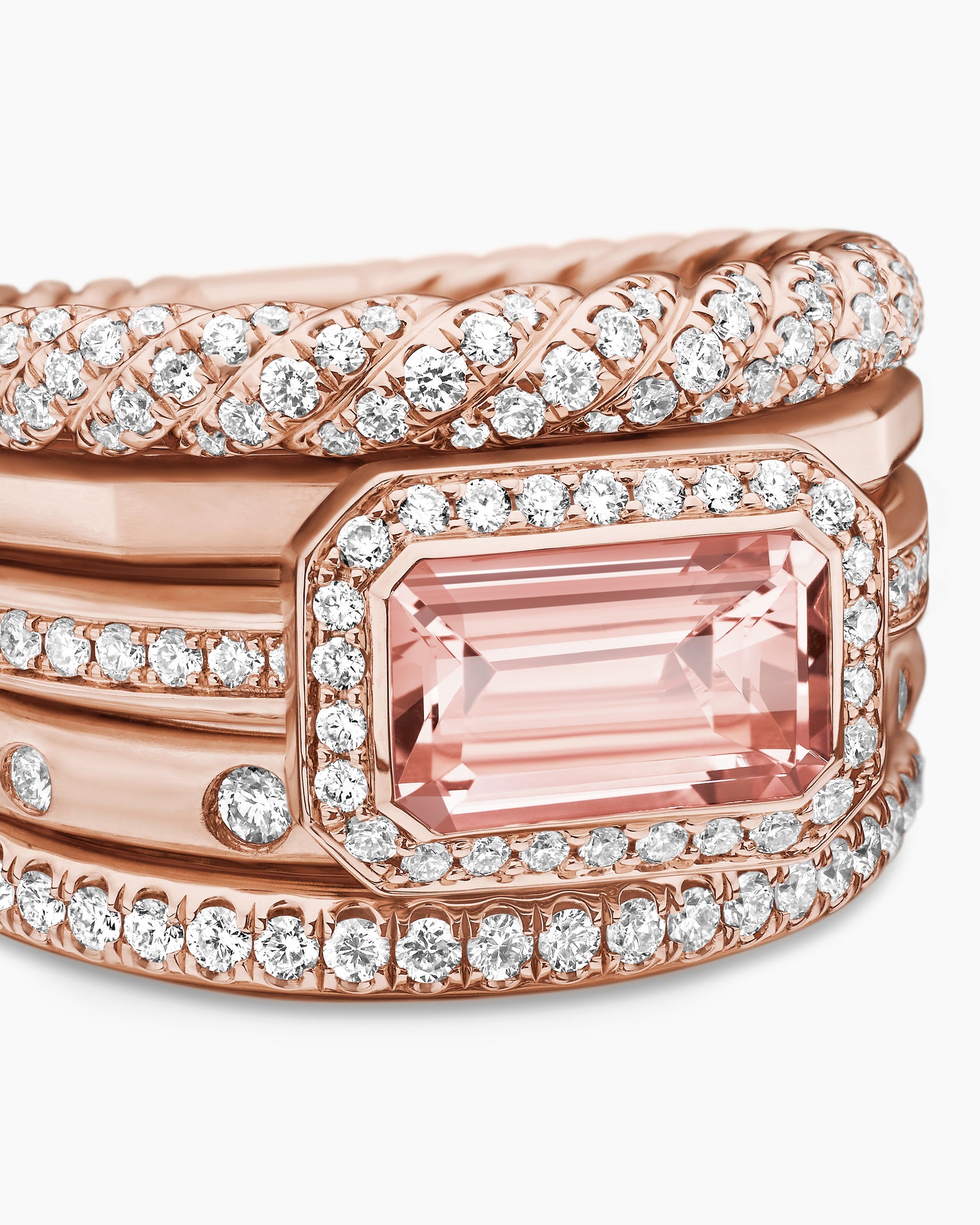 Stax Five Row Ring in 18K Rose Gold with Morganite and Diamonds, 14mm - Image 5