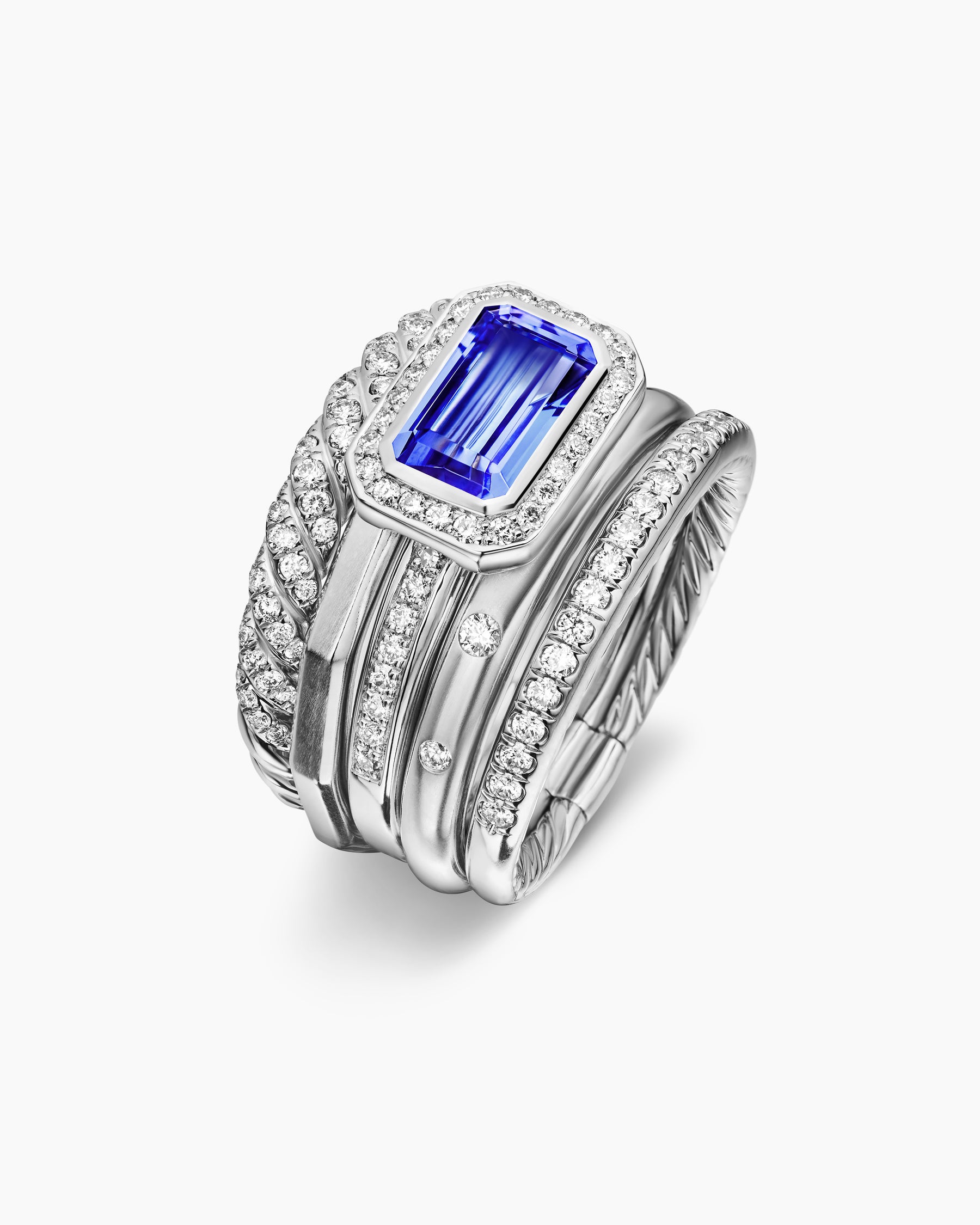 Stax Five Row Ring in 18K White Gold with Tanzanite and Diamonds, 14mm - Image 3