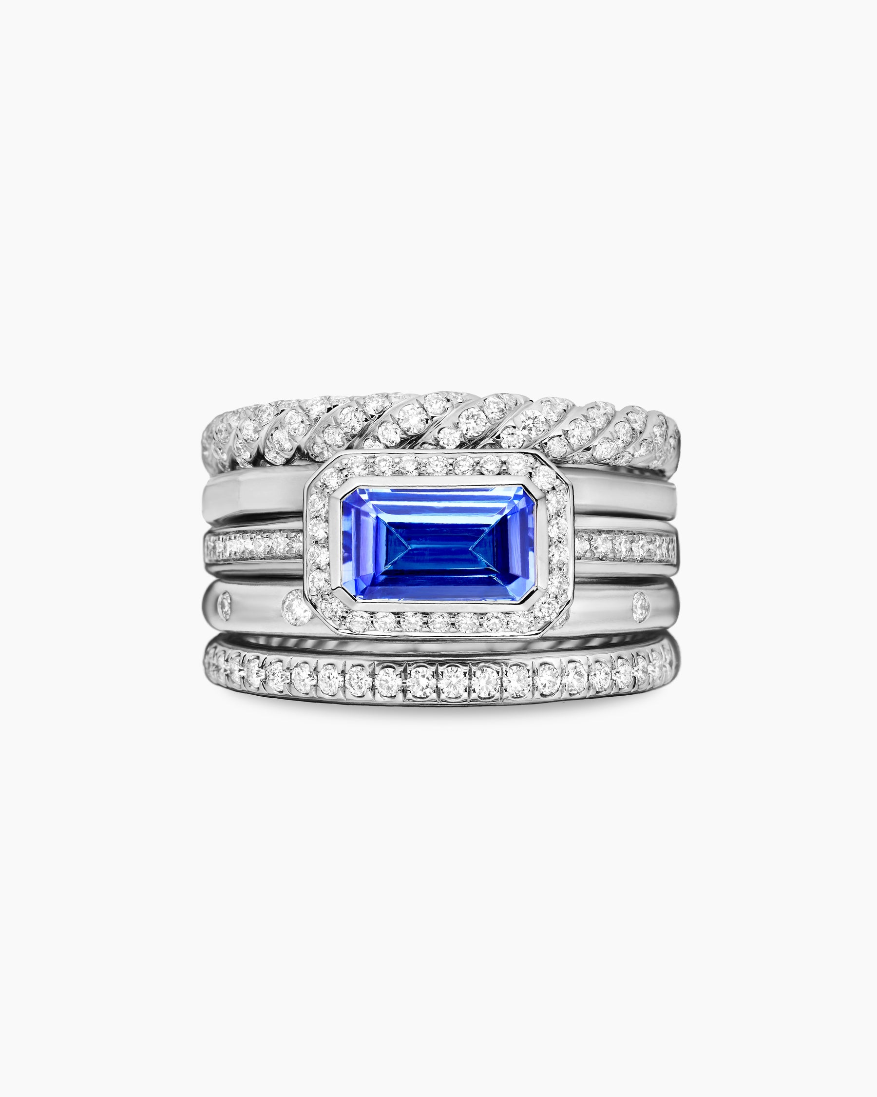 Stax Five Row Ring in 18K White Gold with Tanzanite and Diamonds, 14mm - Image 4