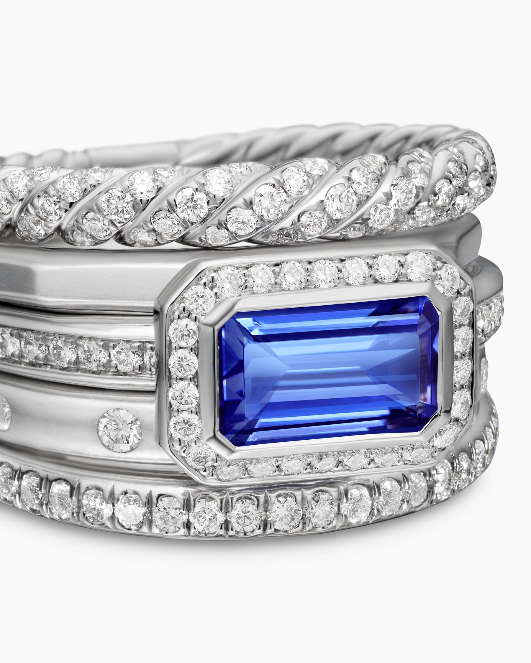 Stax Five Row Ring in 18K White Gold with Tanzanite and Diamonds, 14mm - Image 5